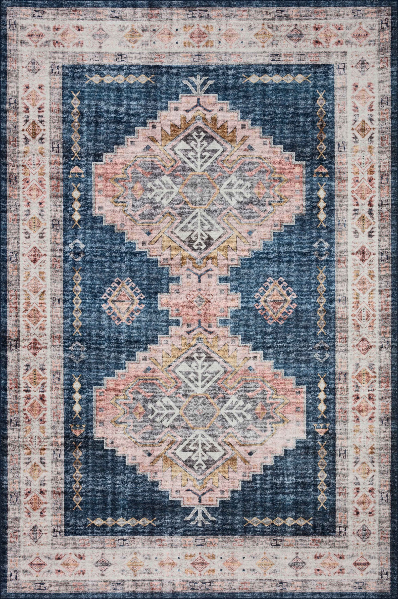 front view of Heidi Denim / Blush luxury Rug