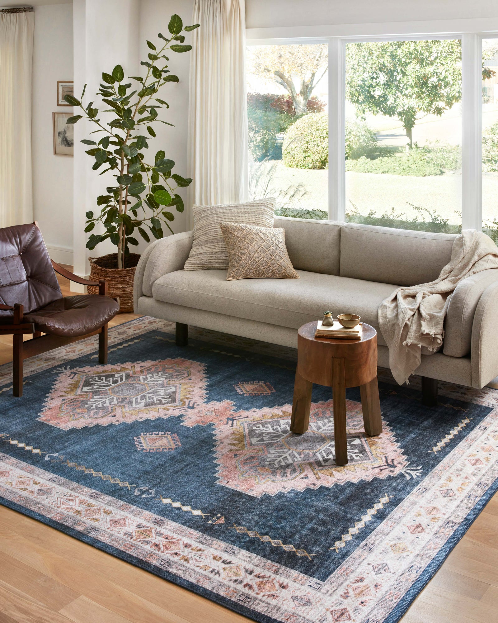front view of Heidi Denim / Blush luxury Rug
