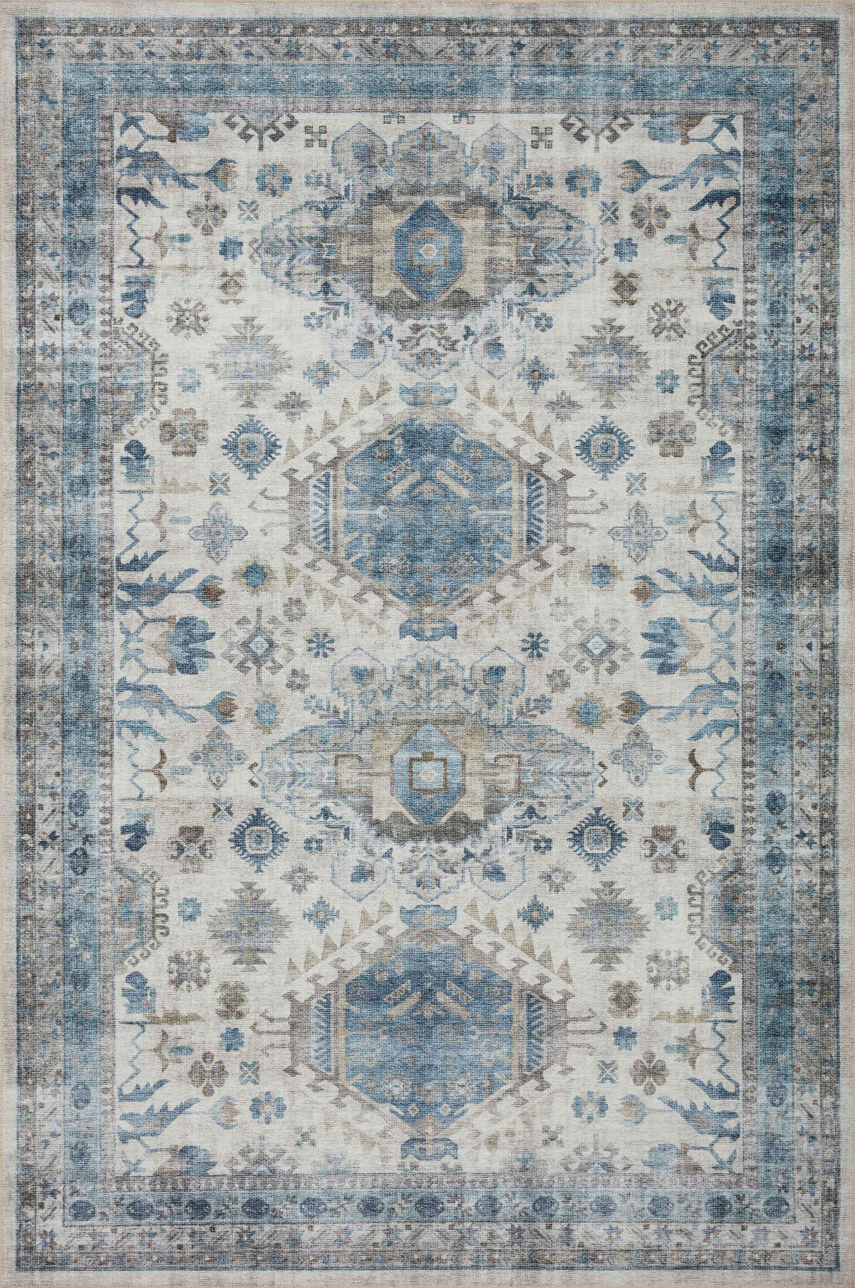 front view of Heidi Ivory / Ocean luxury Rug