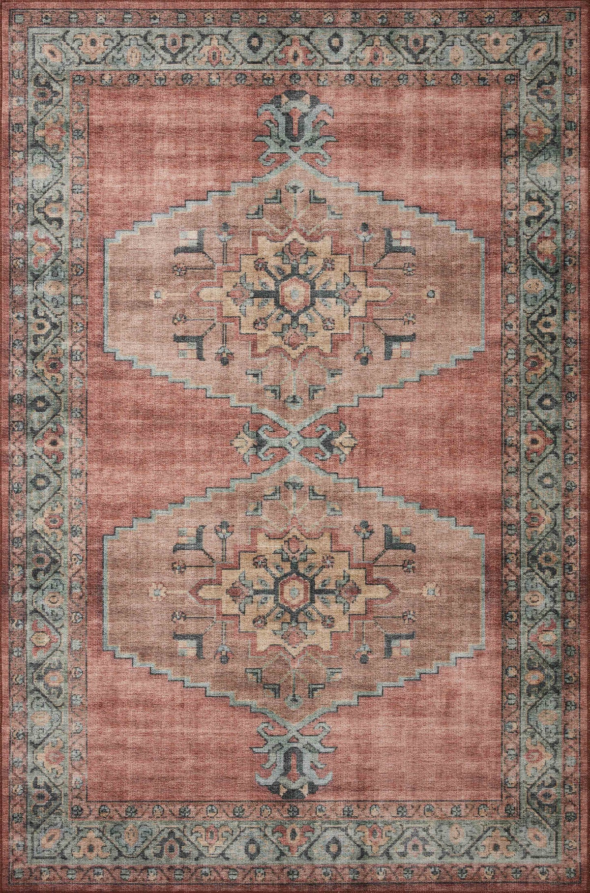 front view of Heidi Spice / Aqua luxury Rug