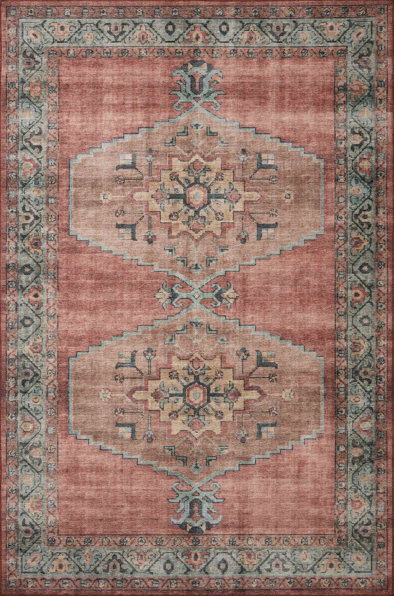 front view of Heidi Spice / Aqua luxury Rug