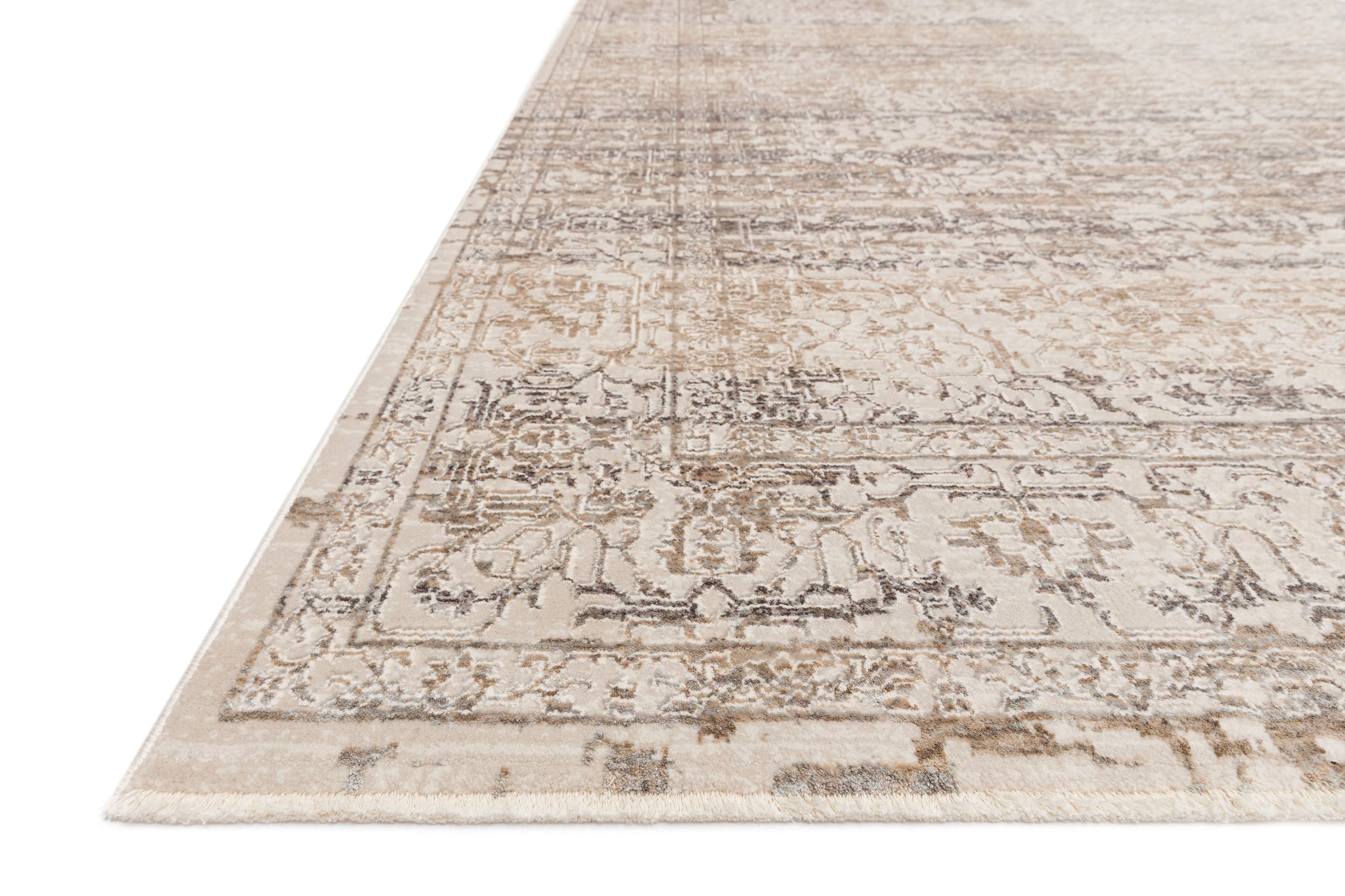 angle view of Homage Beige / Grey luxury Rug