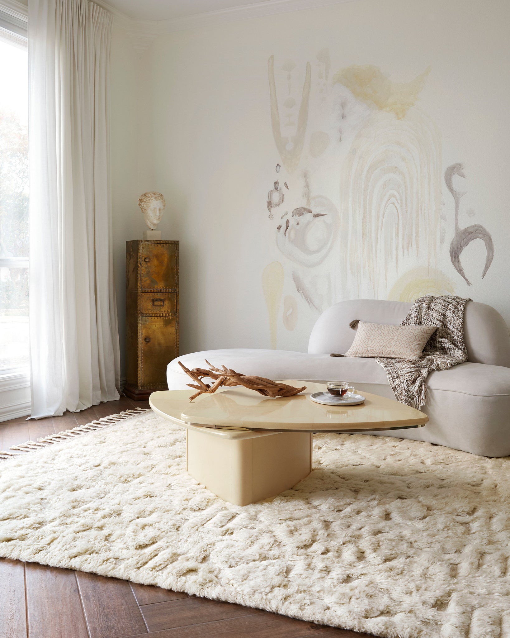 angle view of Hygge Oatmeal / Ivory luxury Rug