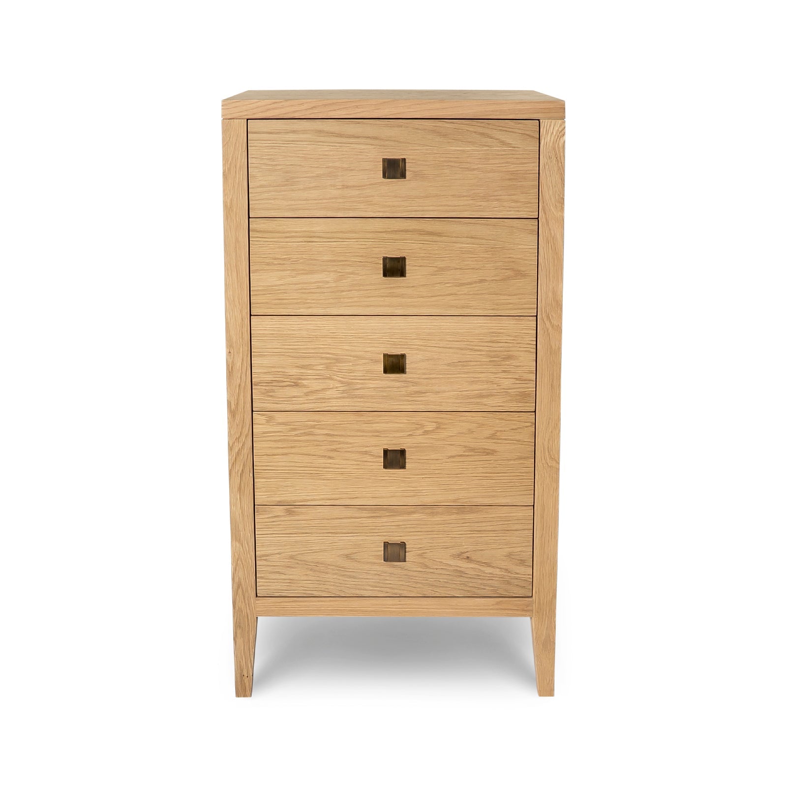 Wooden chest of drawers with four drawers on a white background