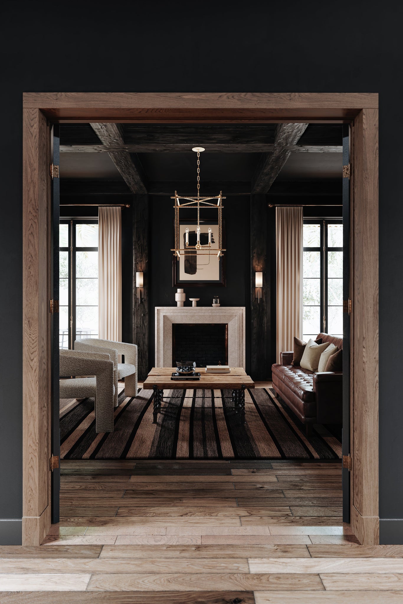 Huck Lantern 22" styled in a covered porch for warm, layered light at Laurie Yapp Home.