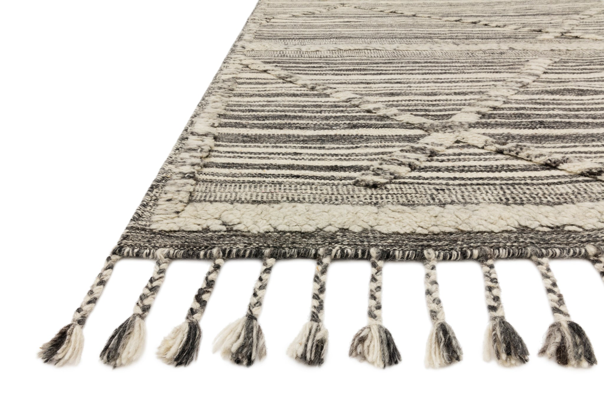 side view of Iman Ivory / Charcoal luxury Rug