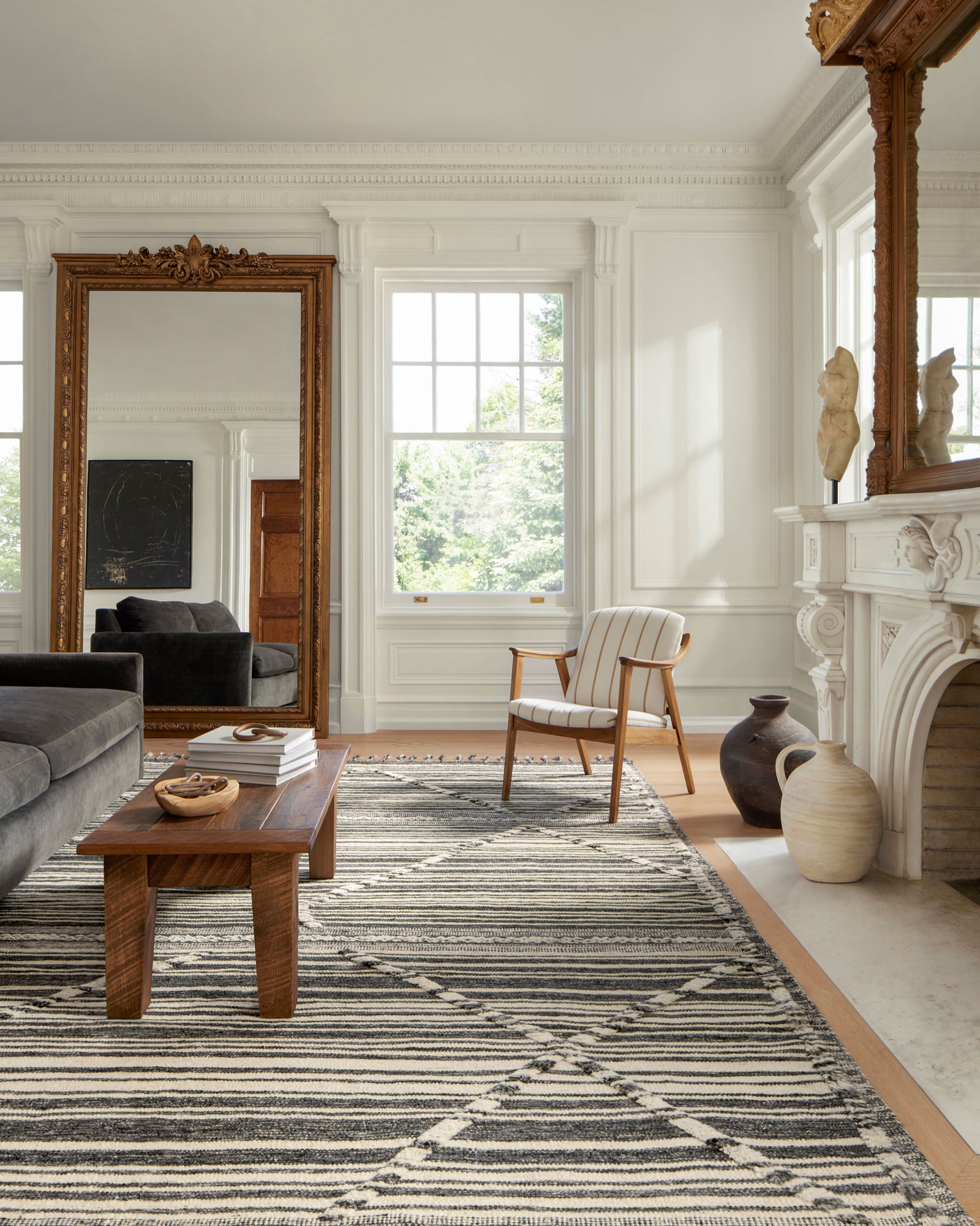 front view of Iman Ivory / Charcoal luxury Rug