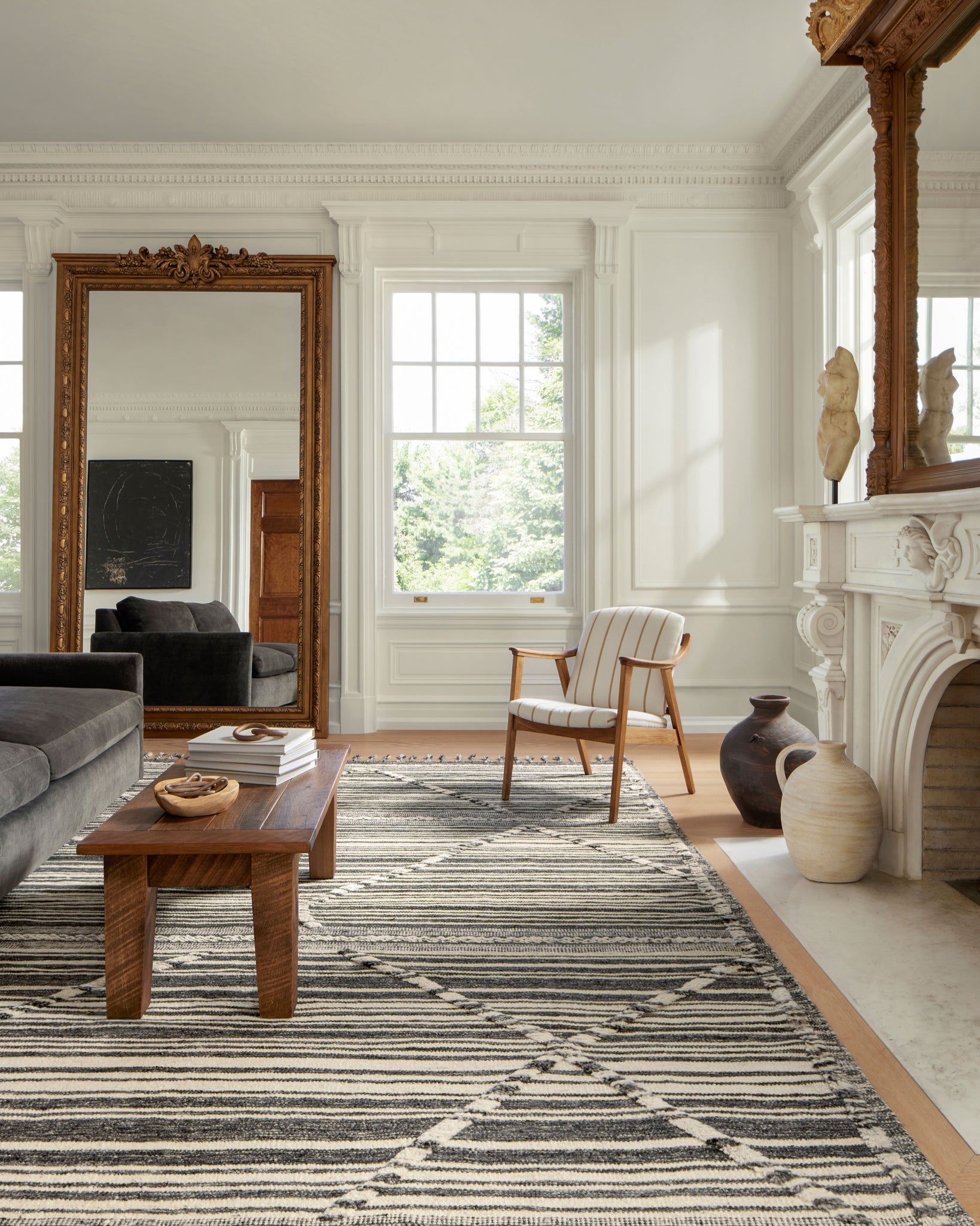 angle view of Iman Ivory / Charcoal luxury Rug
