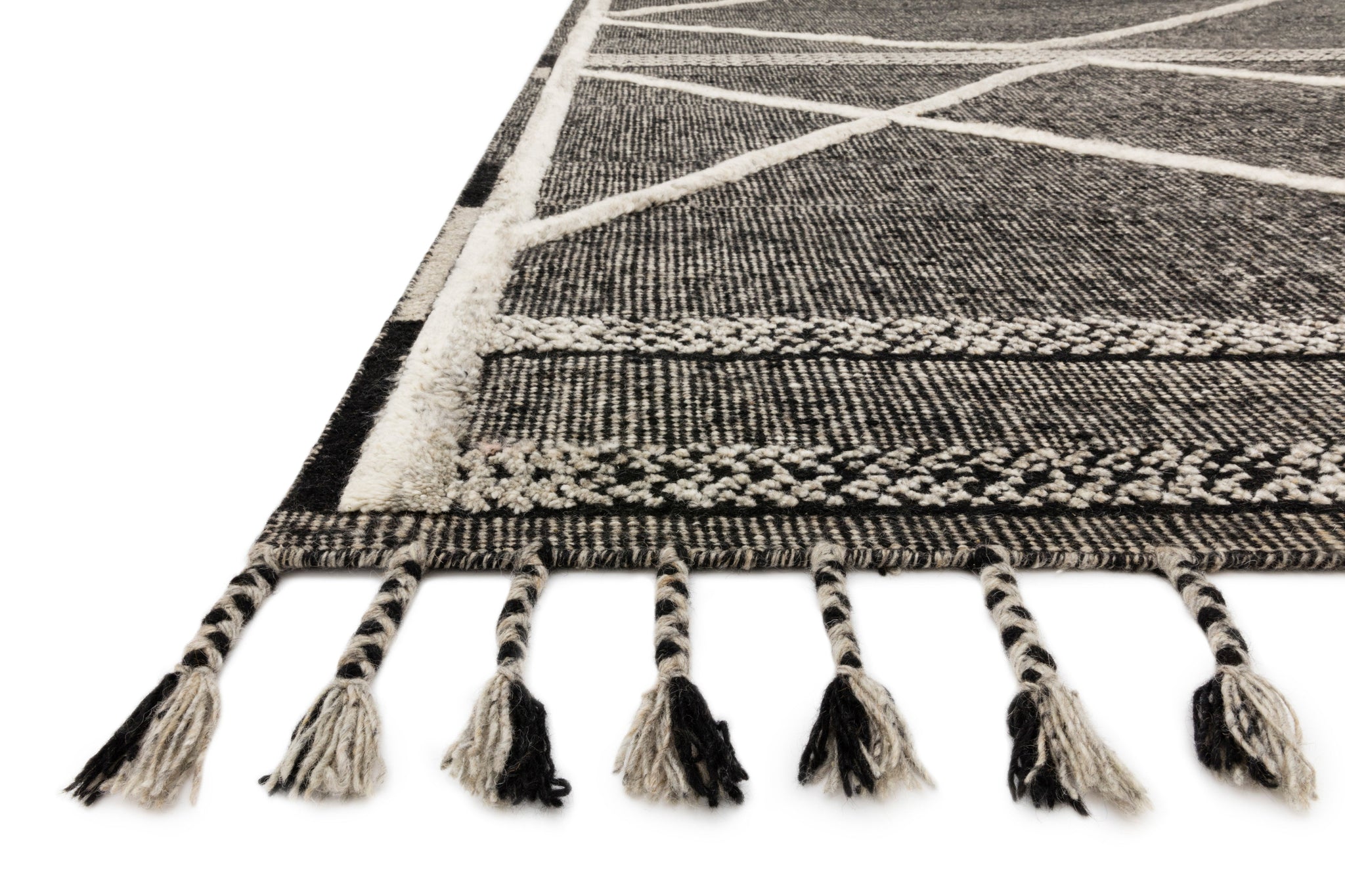 side view of Iman Beige / Charcoal luxury Rug