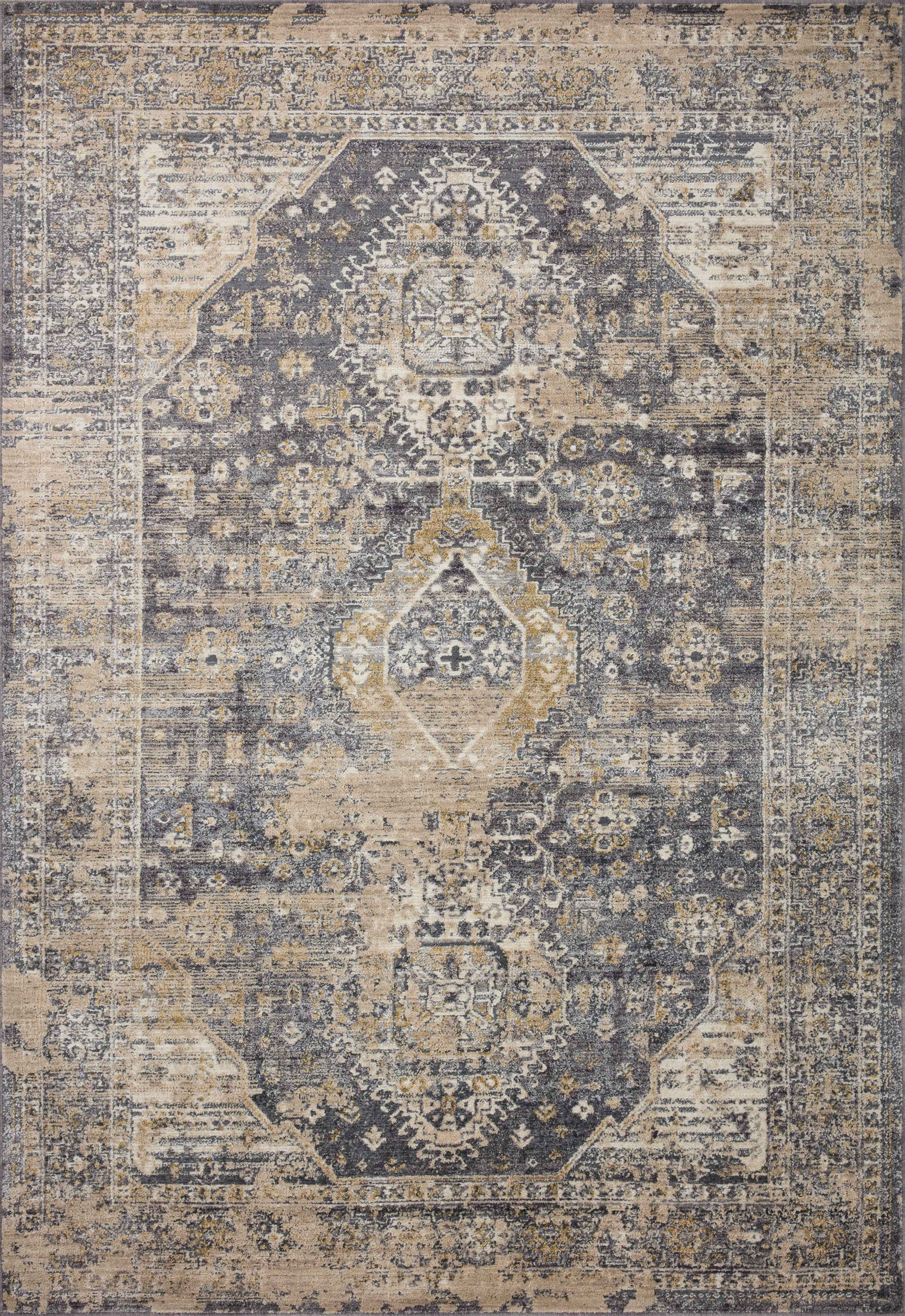 front view of Indra Charcoal / Natural luxury Rug