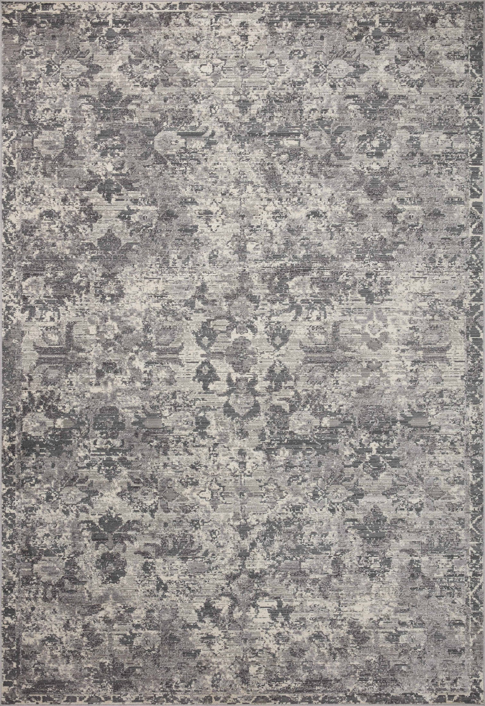 front view of Indra Charcoal / Silver luxury Rug