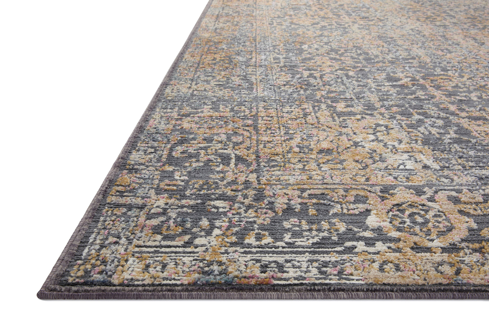 front view of Indra Graphite / Sunset luxury Rug