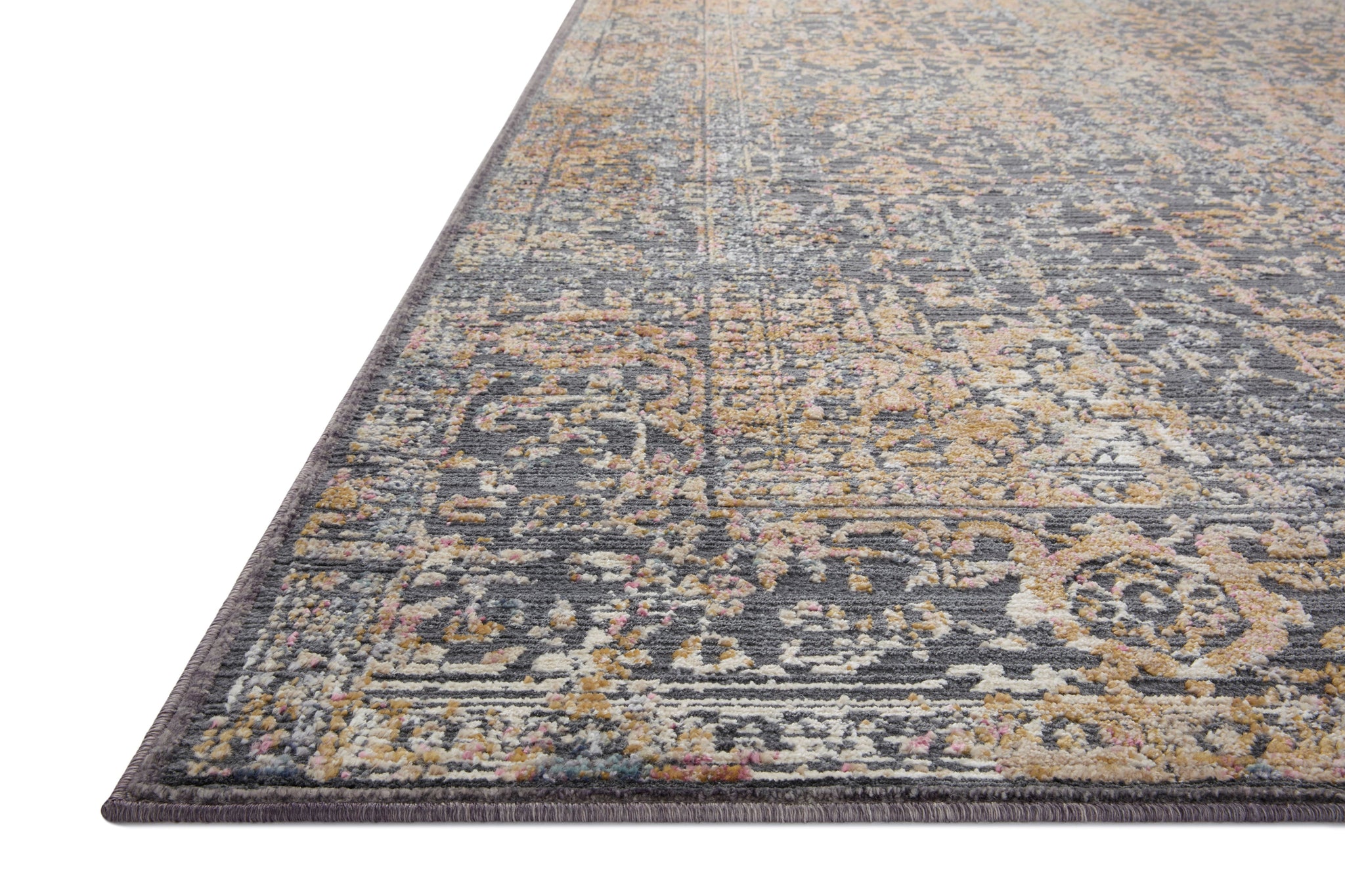 angle view of Indra Graphite / Sunset luxury Rug