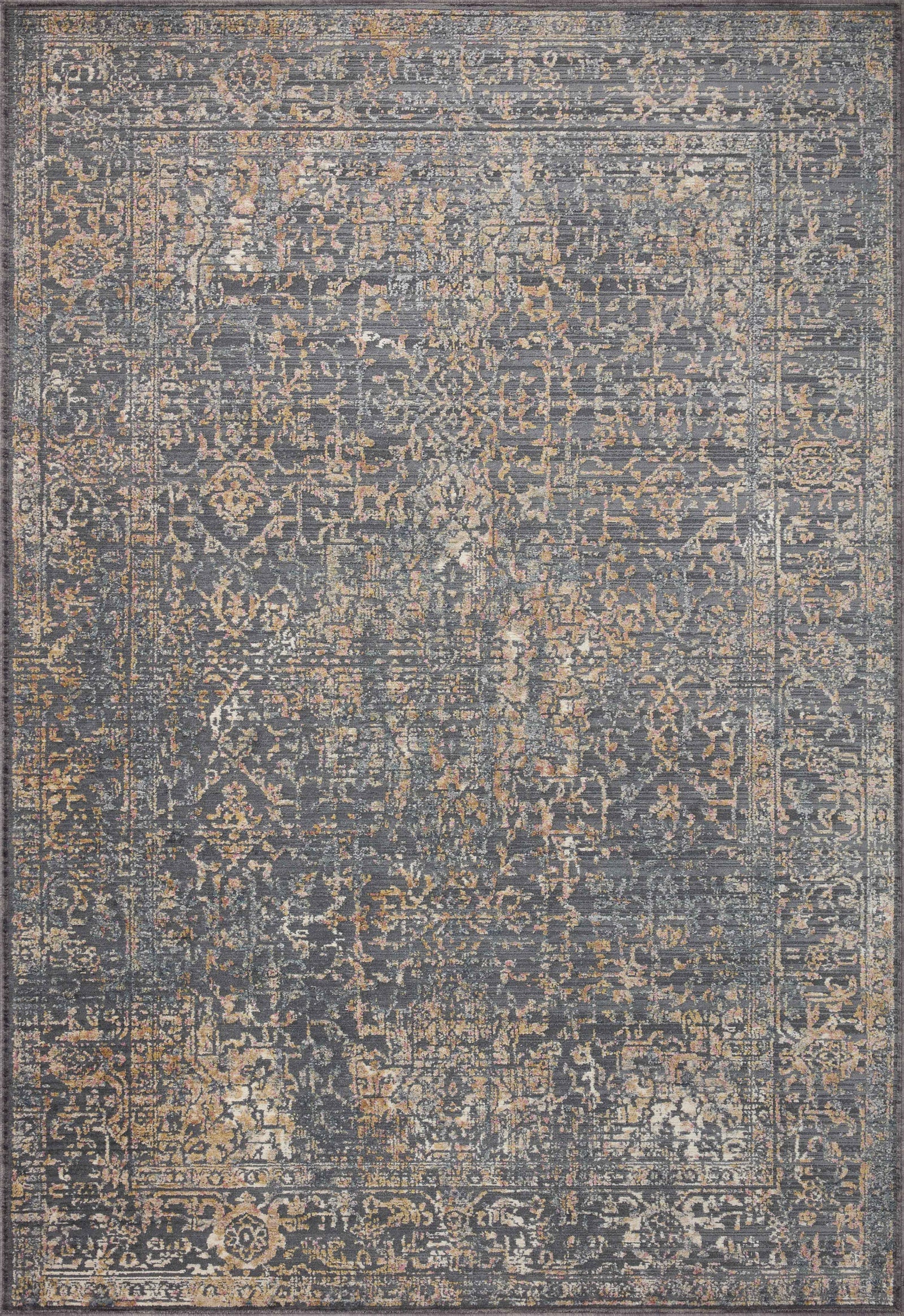 front view of Indra Graphite / Sunset luxury Rug