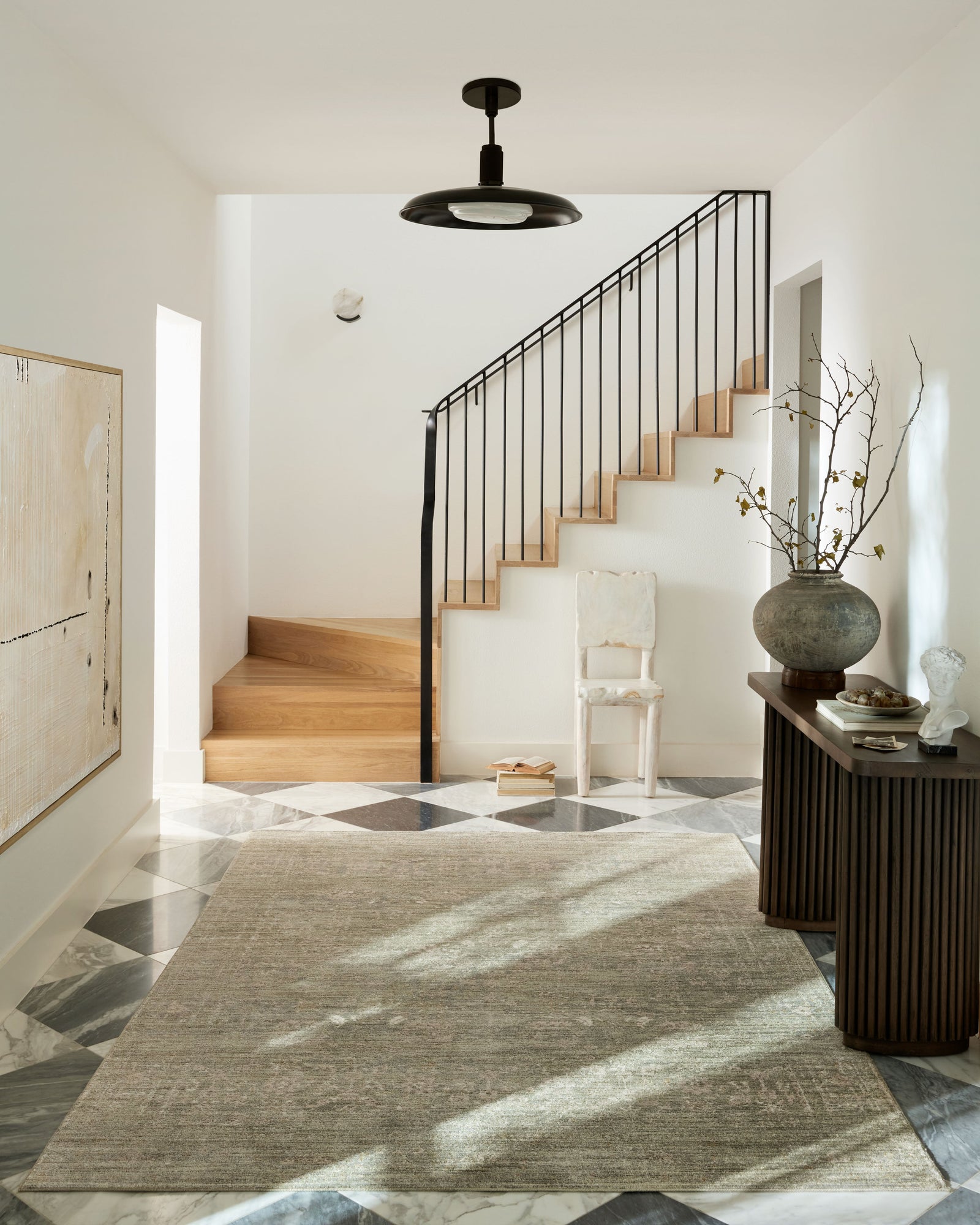 front view of Indra Sage / Natural luxury Rug