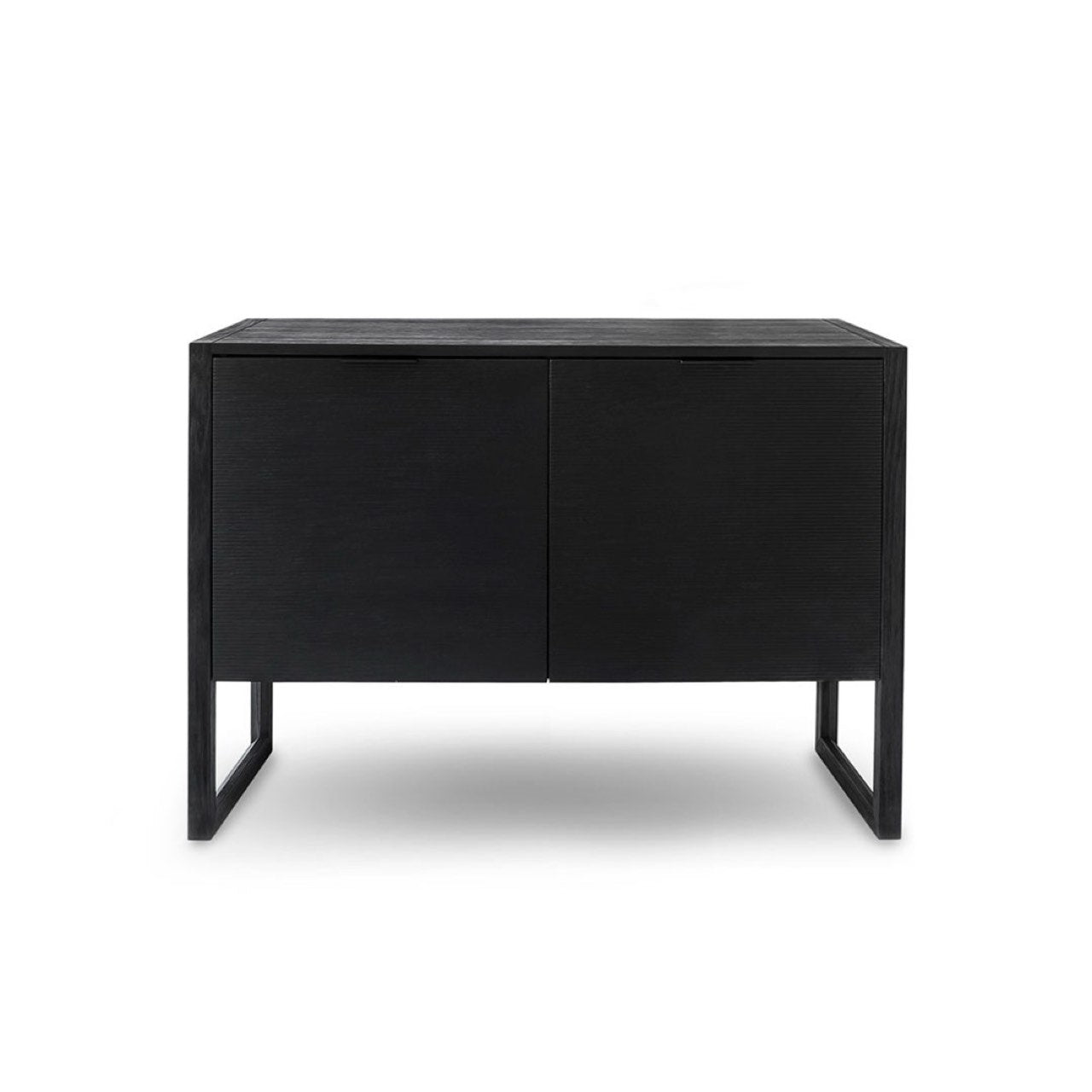 Black sideboard with two doors on a white background