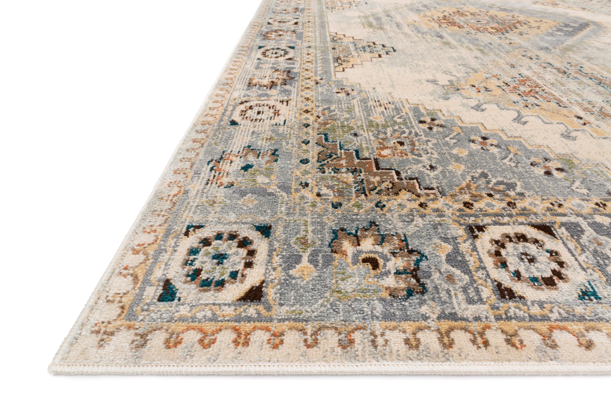 side view of Isadora Oatmeal / Silver luxury Rug