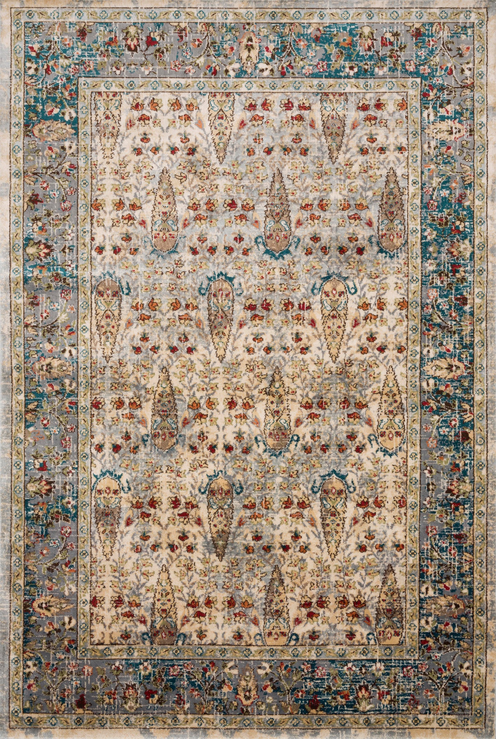 front view of Isadora Sand / Steel luxury Rug