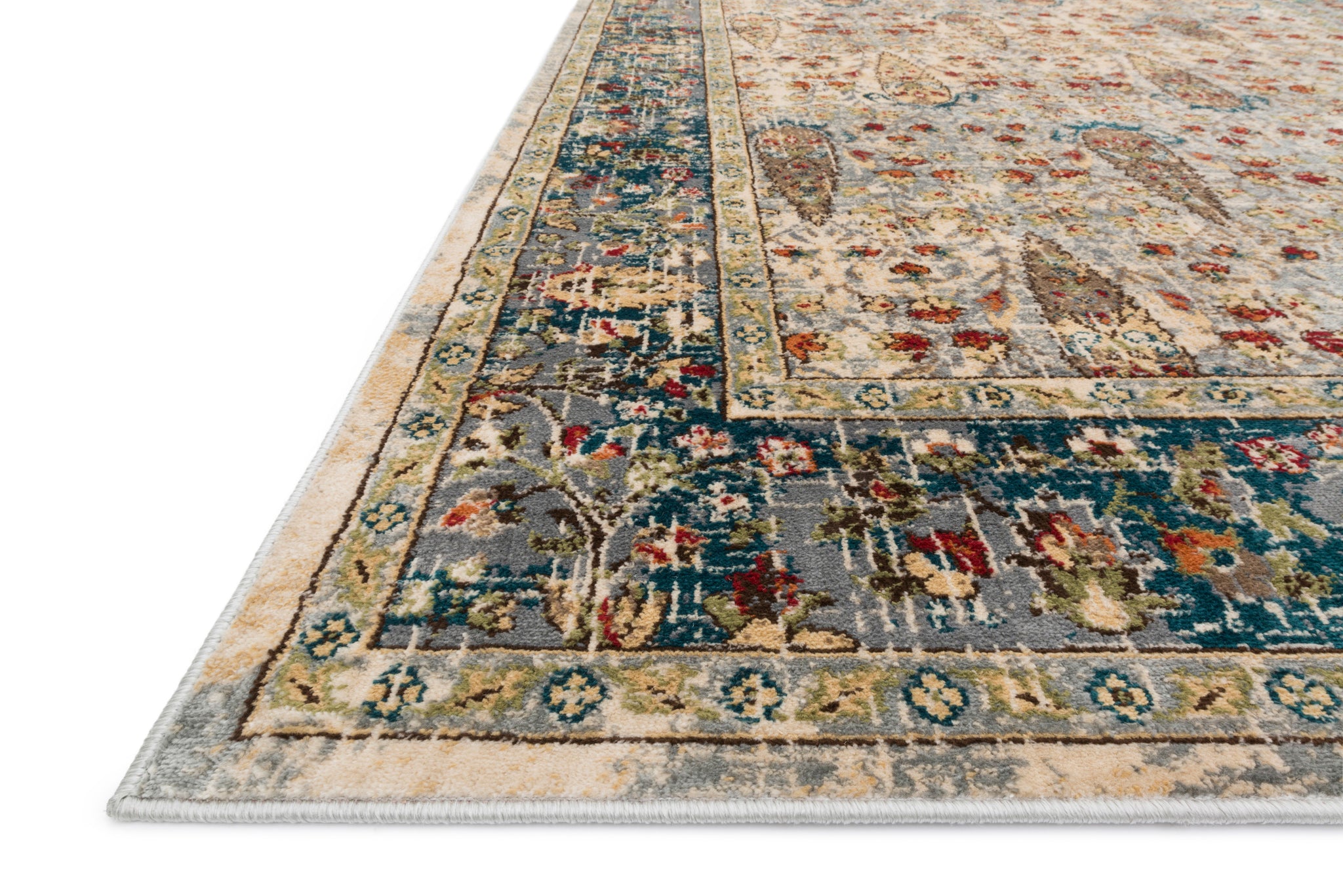 side view of Isadora Sand / Steel luxury Rug