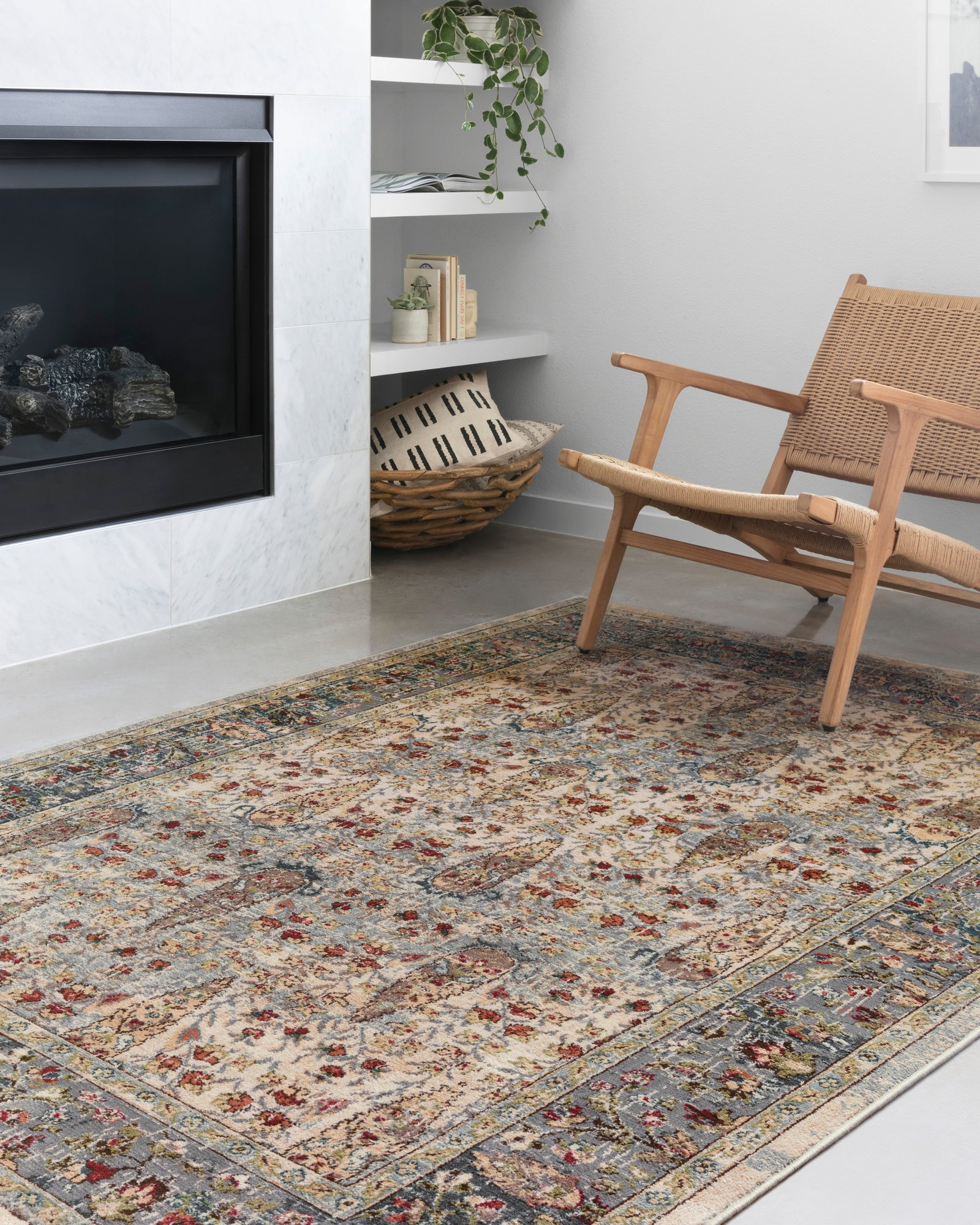 front view of Isadora Sand / Steel luxury Rug