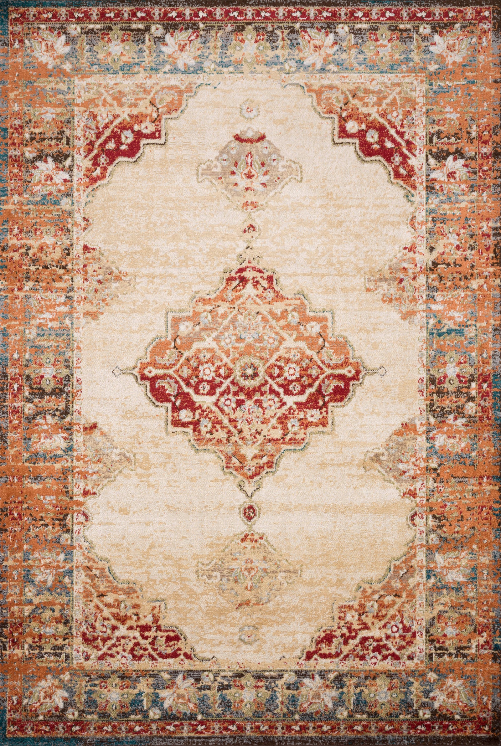 front view of Isadora Ant. Ivory / Sunset luxury Rug