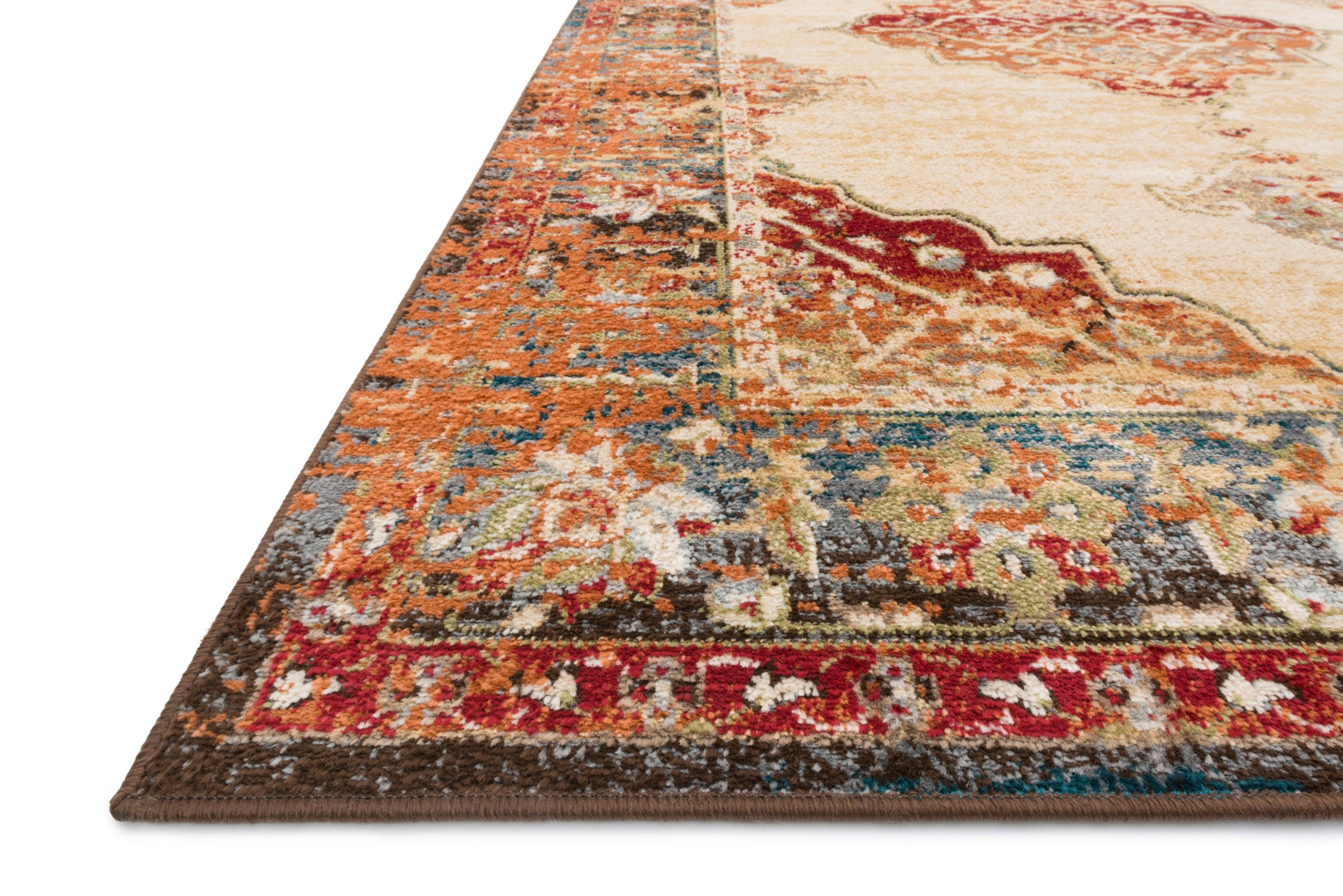 side view of Isadora Ant. Ivory / Sunset luxury Rug