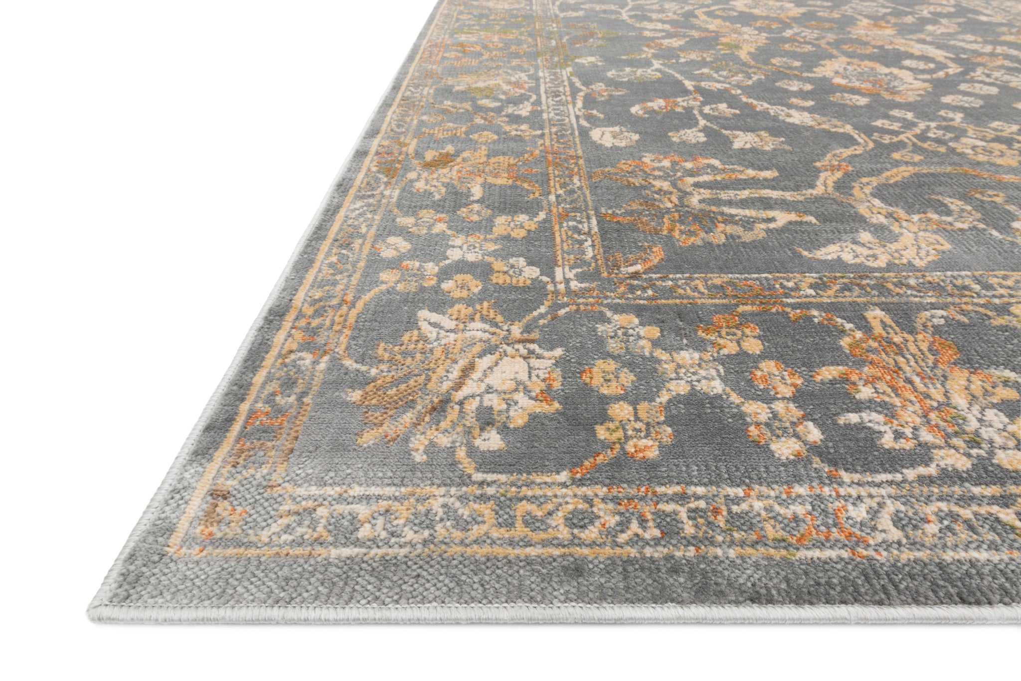 side view of Isadora Silver / Silver luxury Rug
