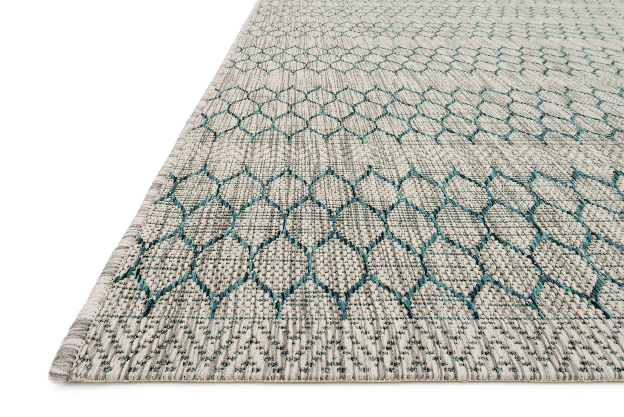 angle view of Isle Grey / Teal luxury Rug