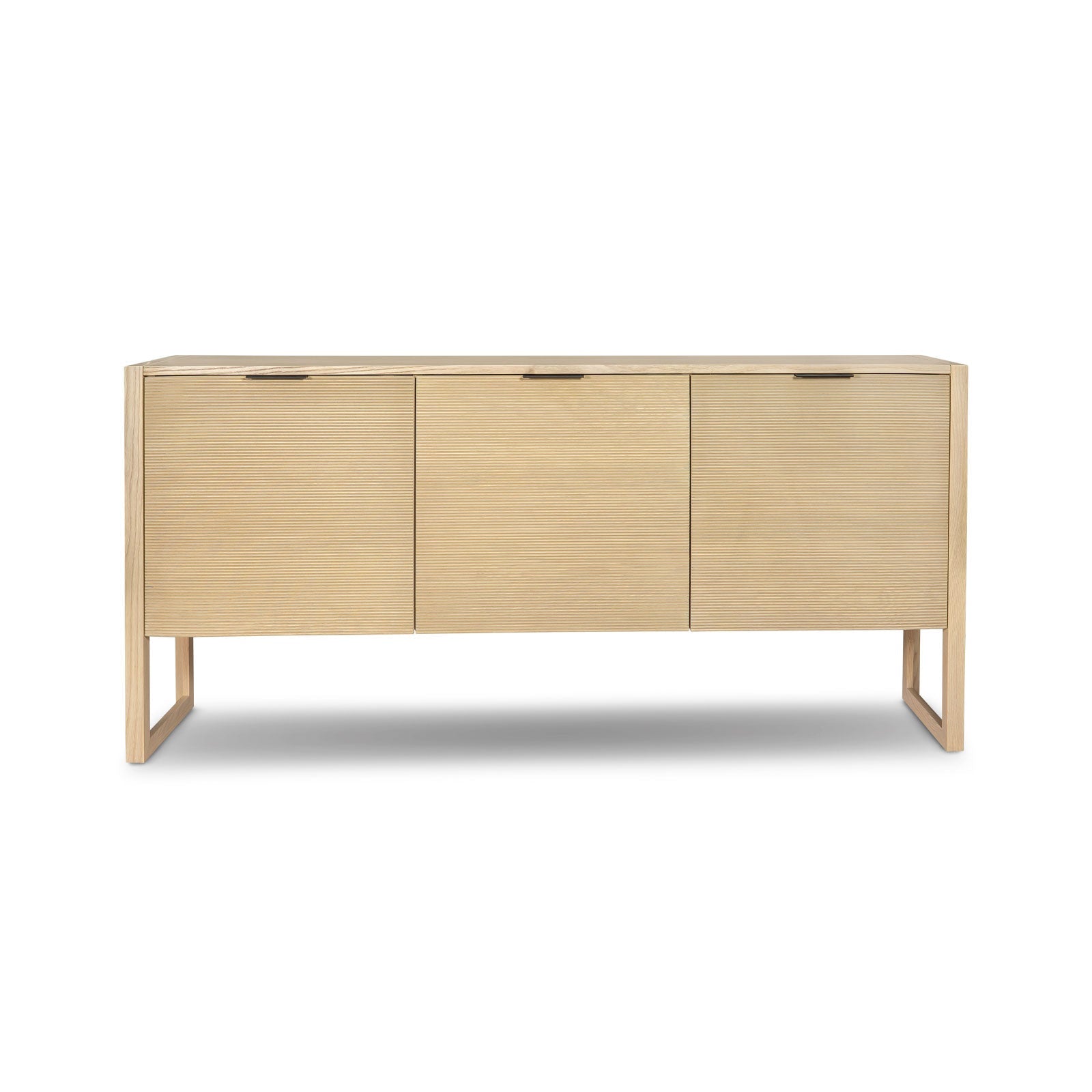Wooden sideboard with three doors on a white background