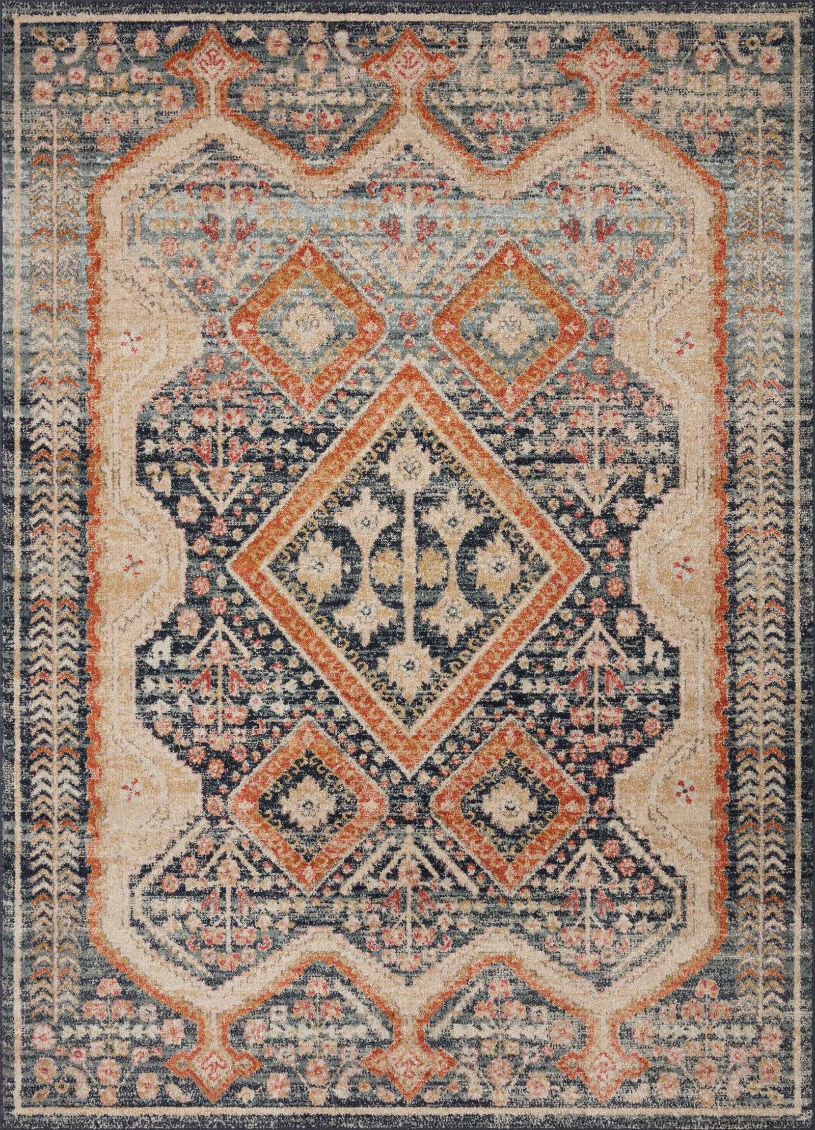 front view of Jocelyn Navy / Multi luxury Rug