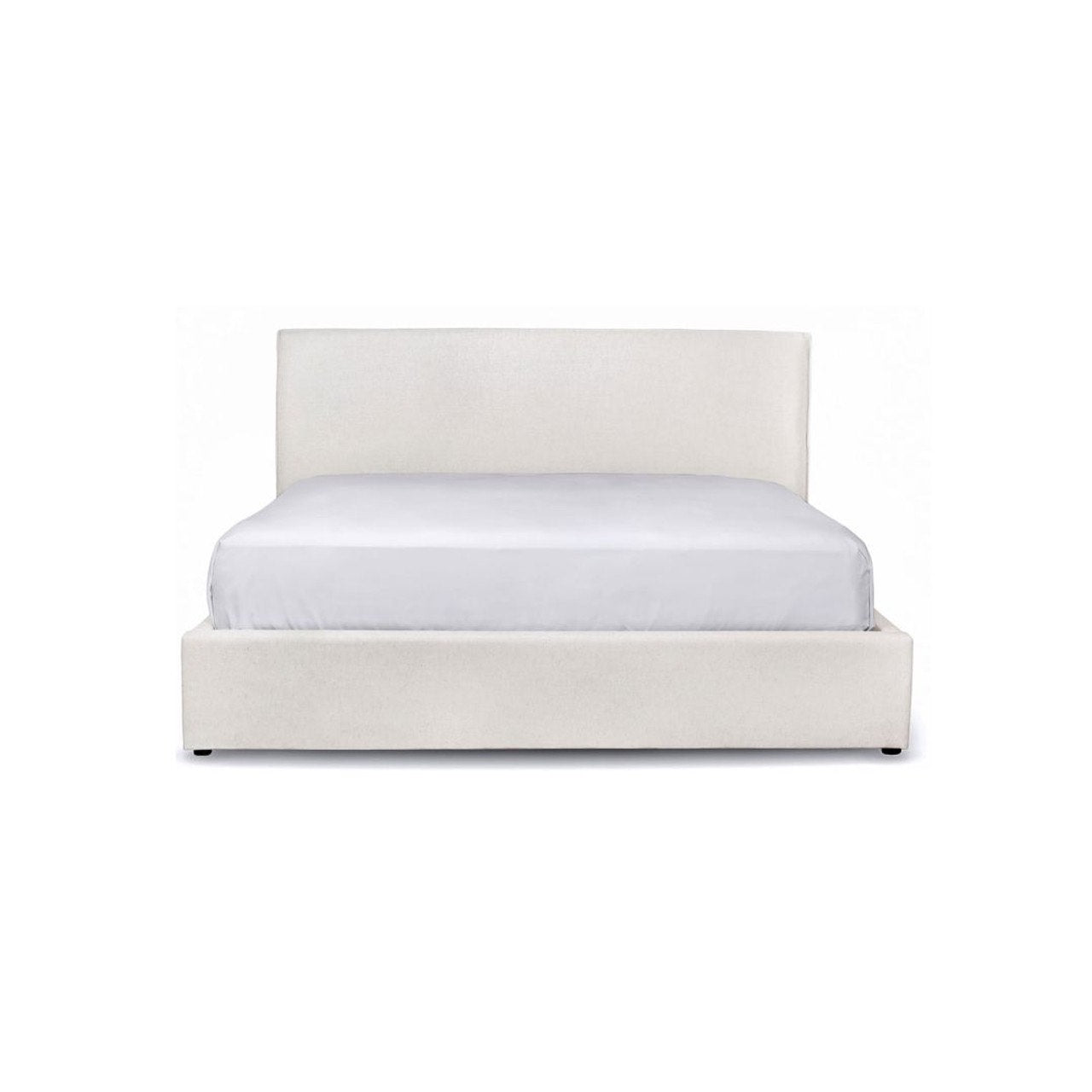 White bed with a matching headboard on a white background