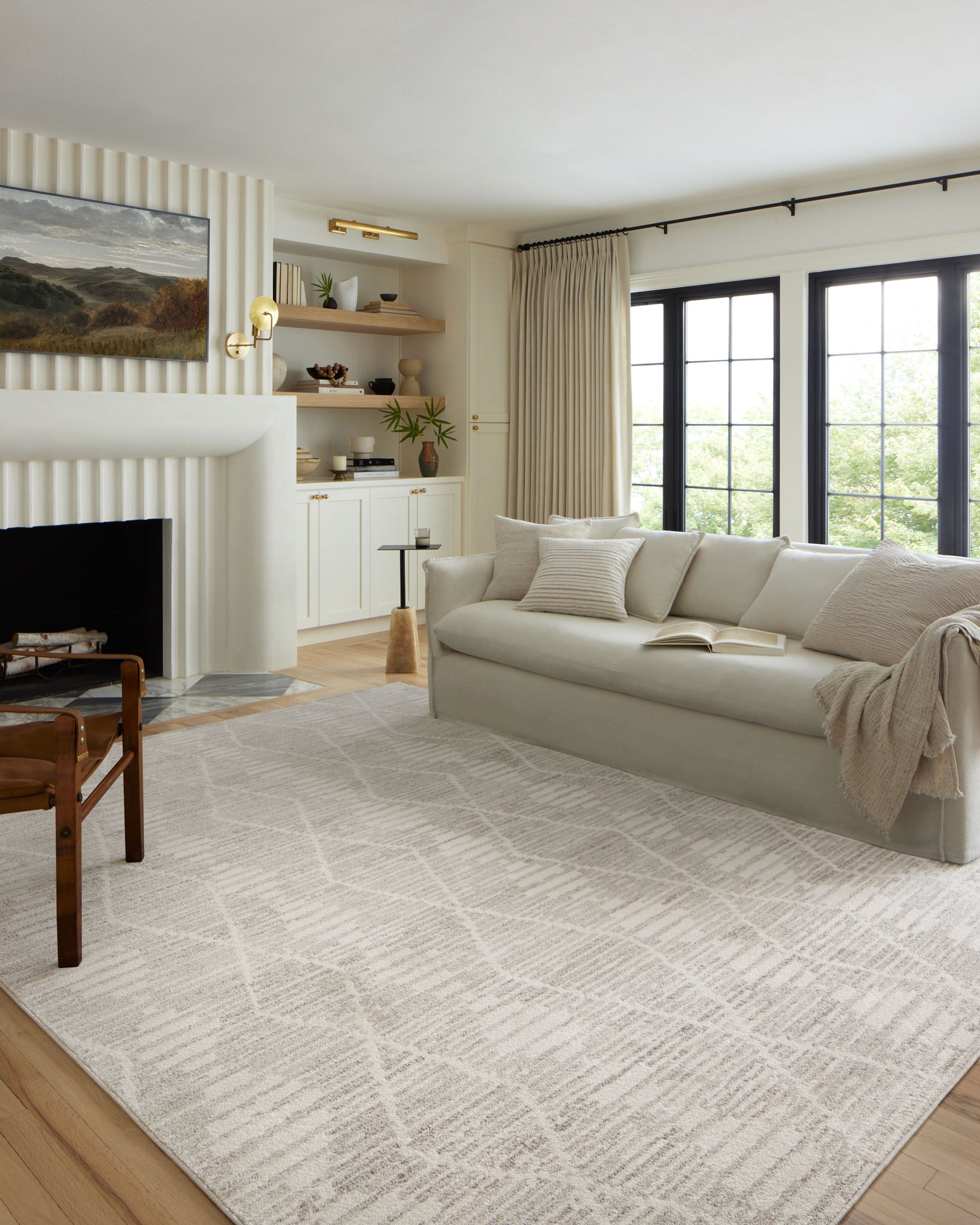 angle view of Kamala Ivory / Silver luxury Rug