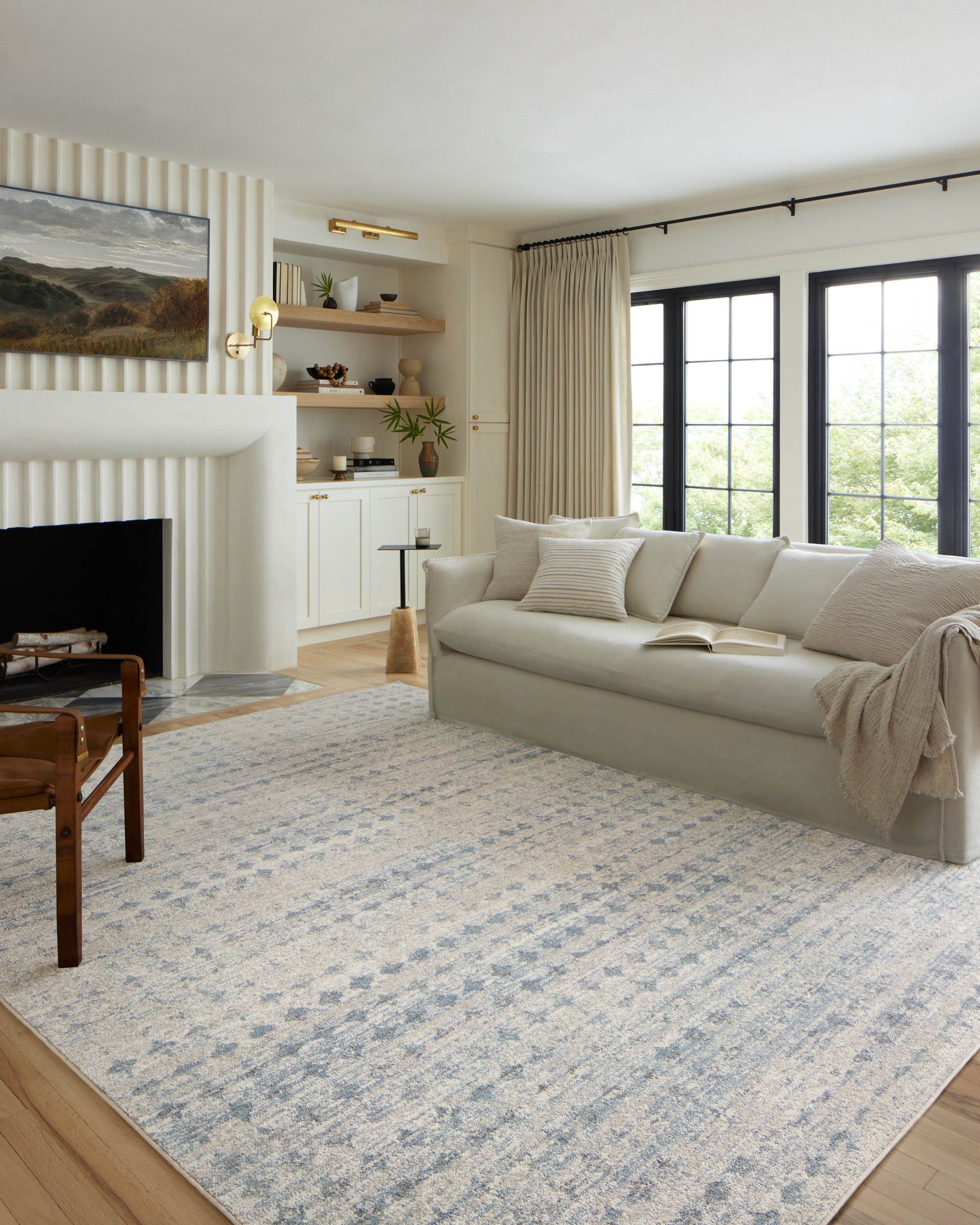 angle view of Kamala Sky / Dove luxury Rug