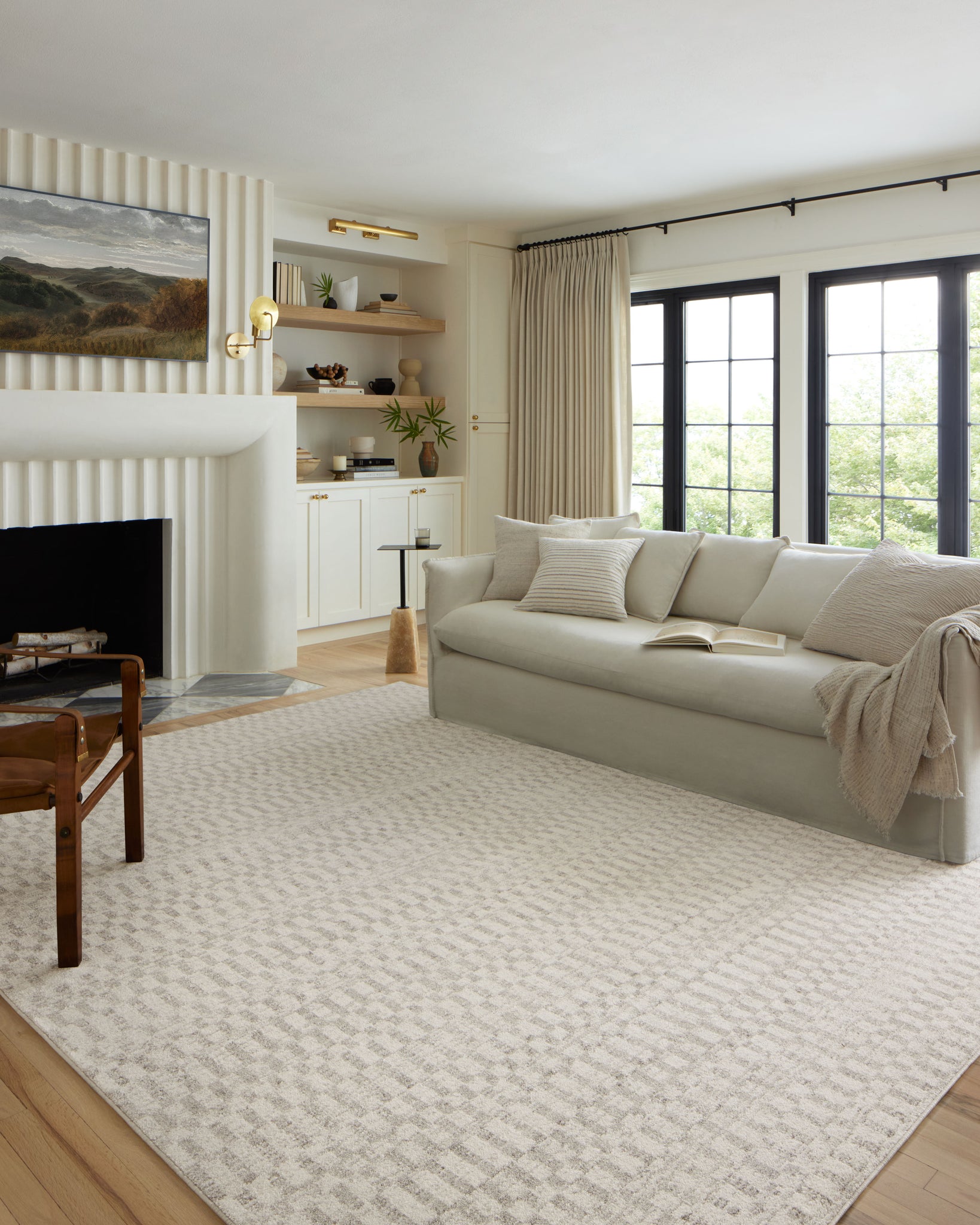 angle view of Kamala Ivory / Grey luxury Rug