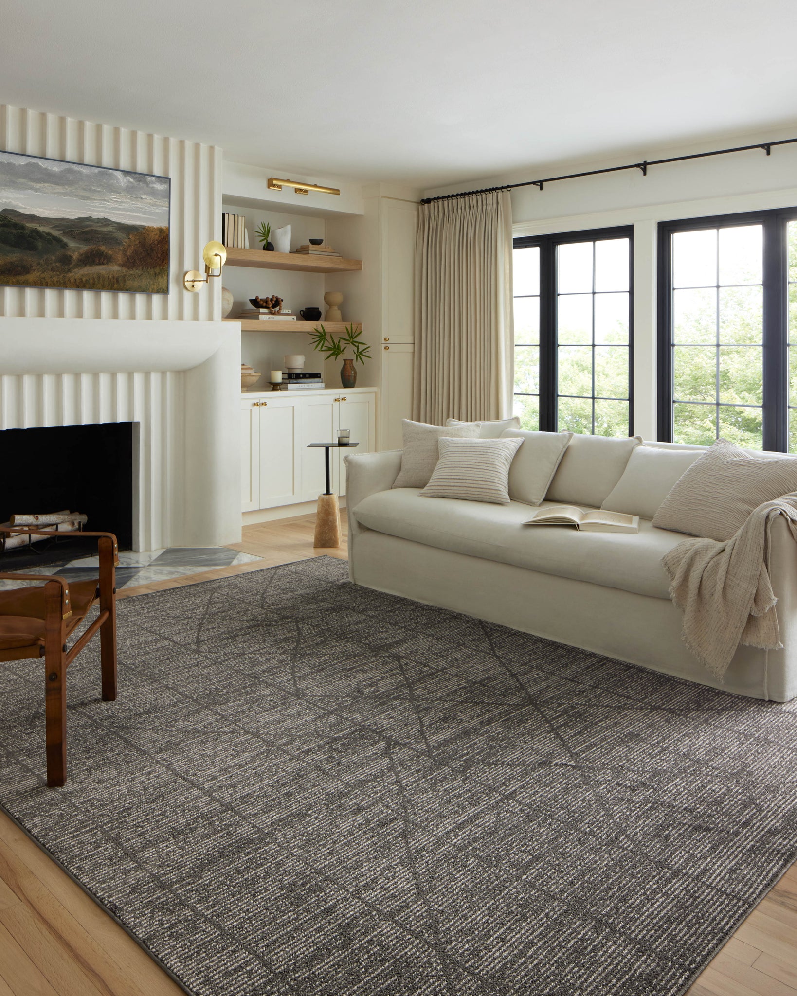 angle view of Kamala Charcoal / Ivory luxury Rug