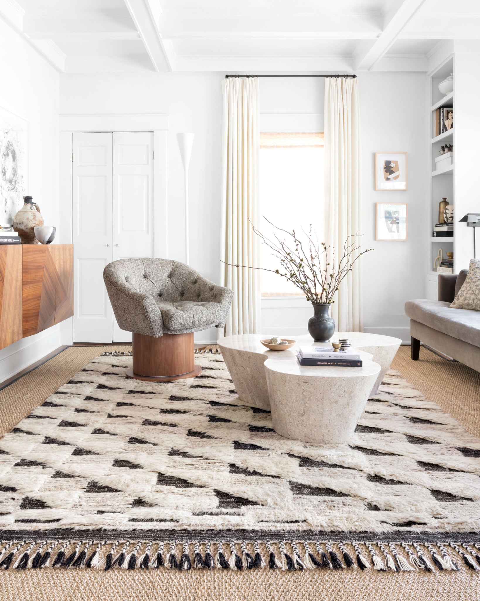 angle view of Khalid Natural / Black luxury Rug