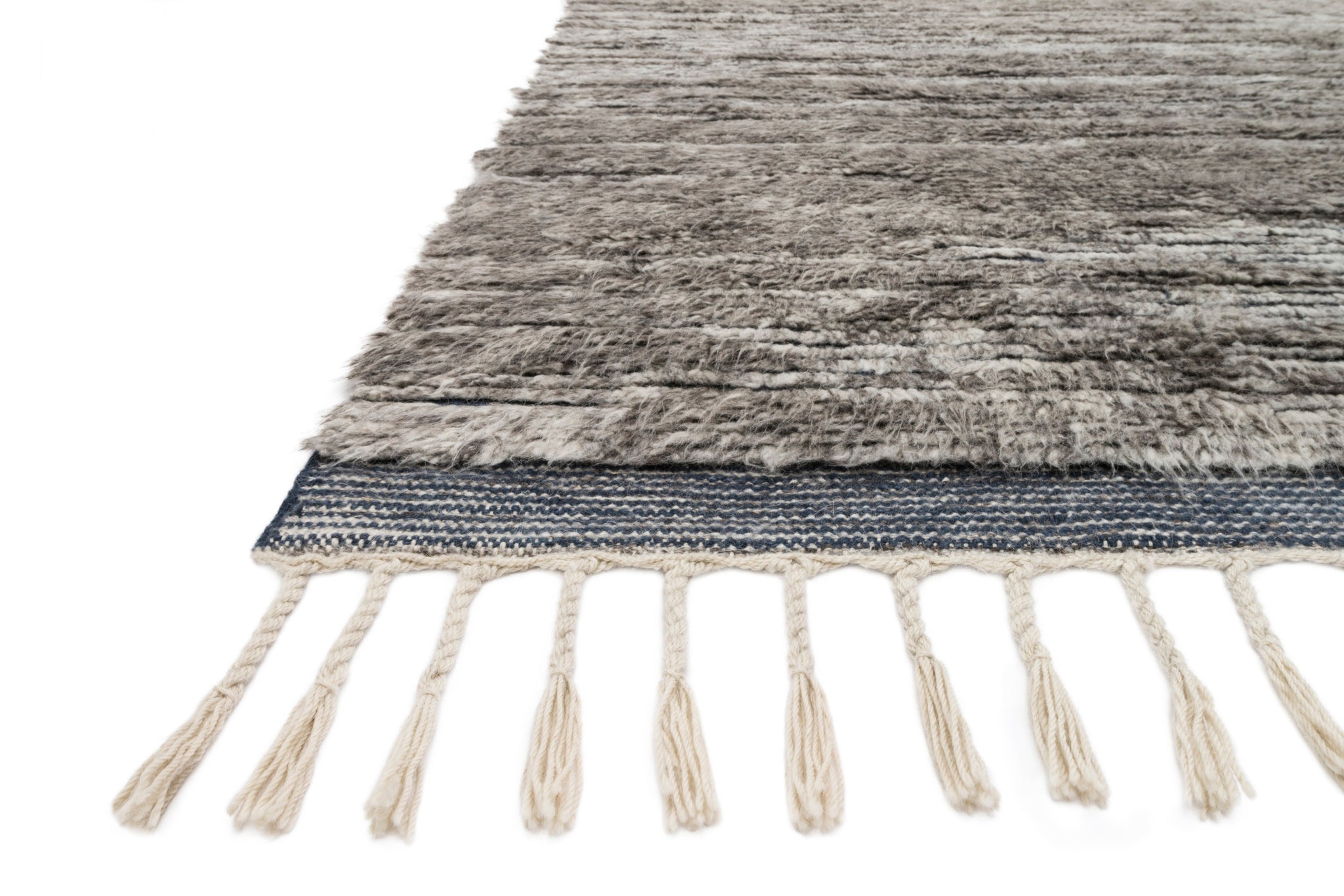 angle view of Khalid Pewter / Ink luxury Rug