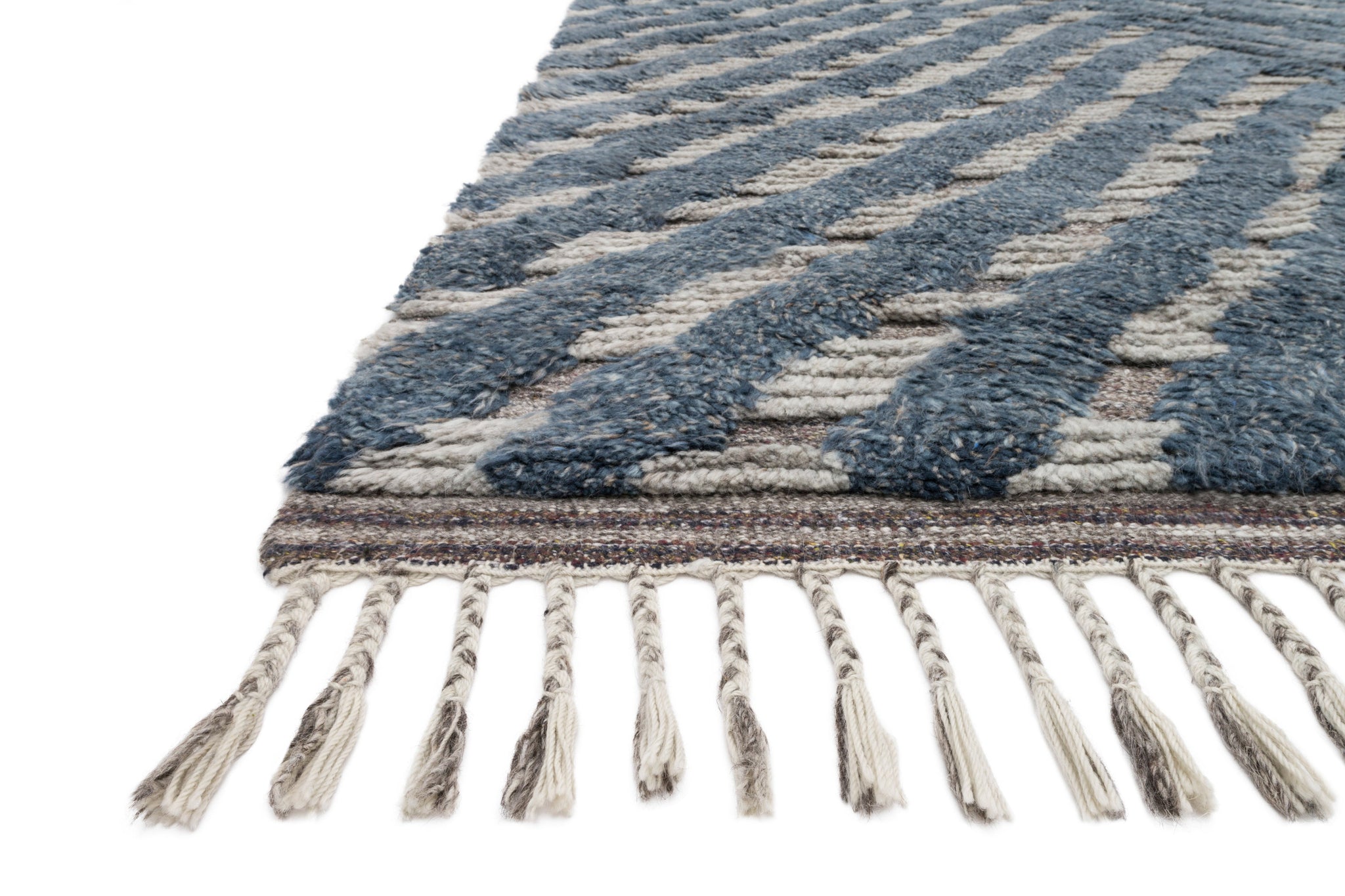 side view of Khalid Blue / Pewter luxury Rug