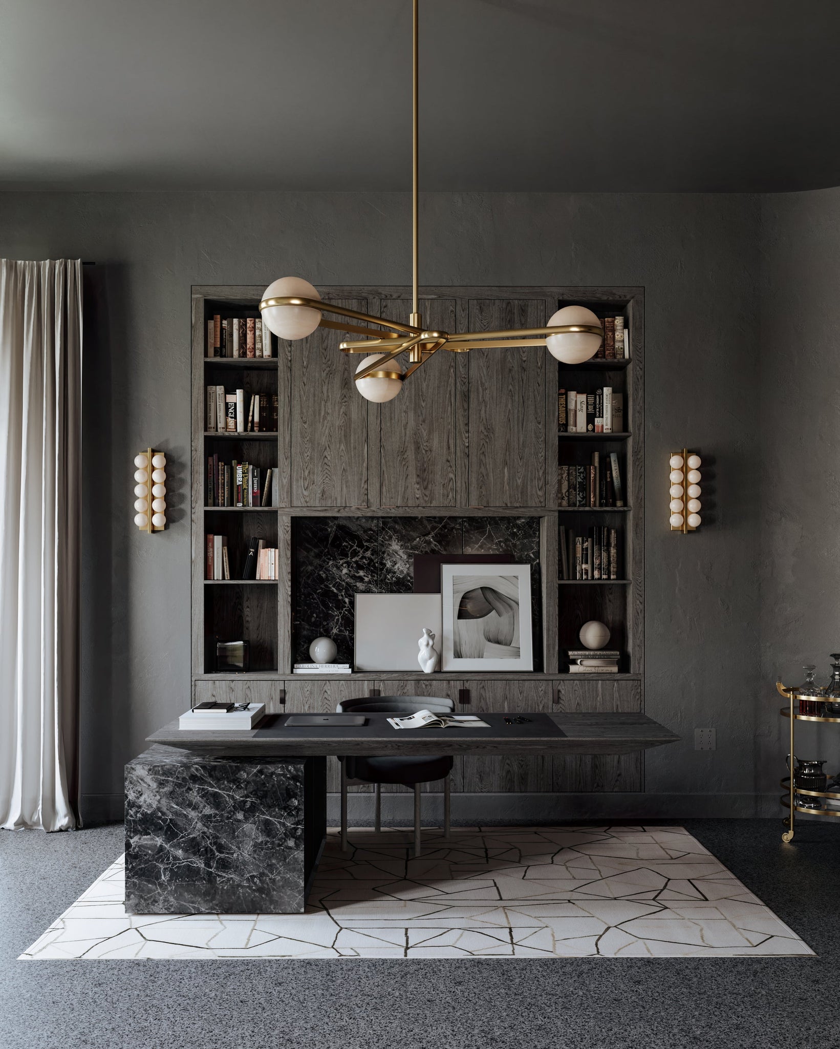 Emille Wall Sconce 6.75" x 18.25" - Lifestyle [357-10-VB] with Kyomi pendant