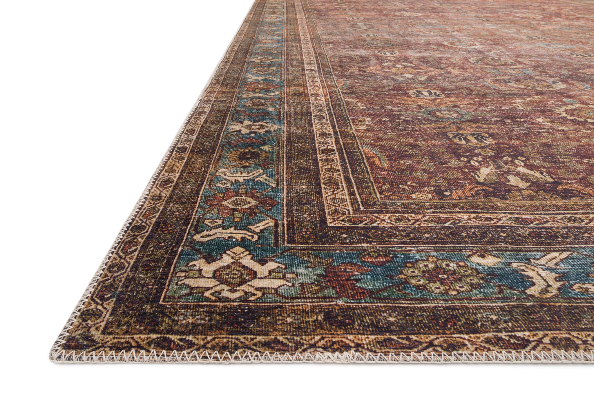 angle view of Layla Brick / Blue luxury Rug