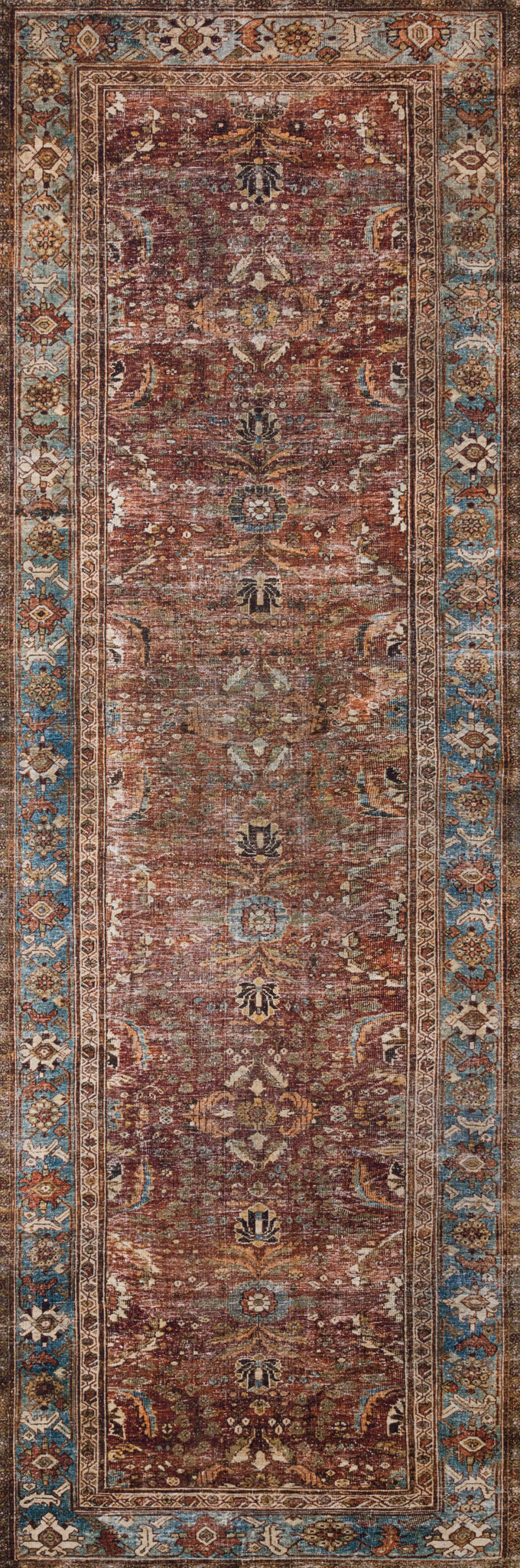 side view of Layla Brick / Blue luxury Rug