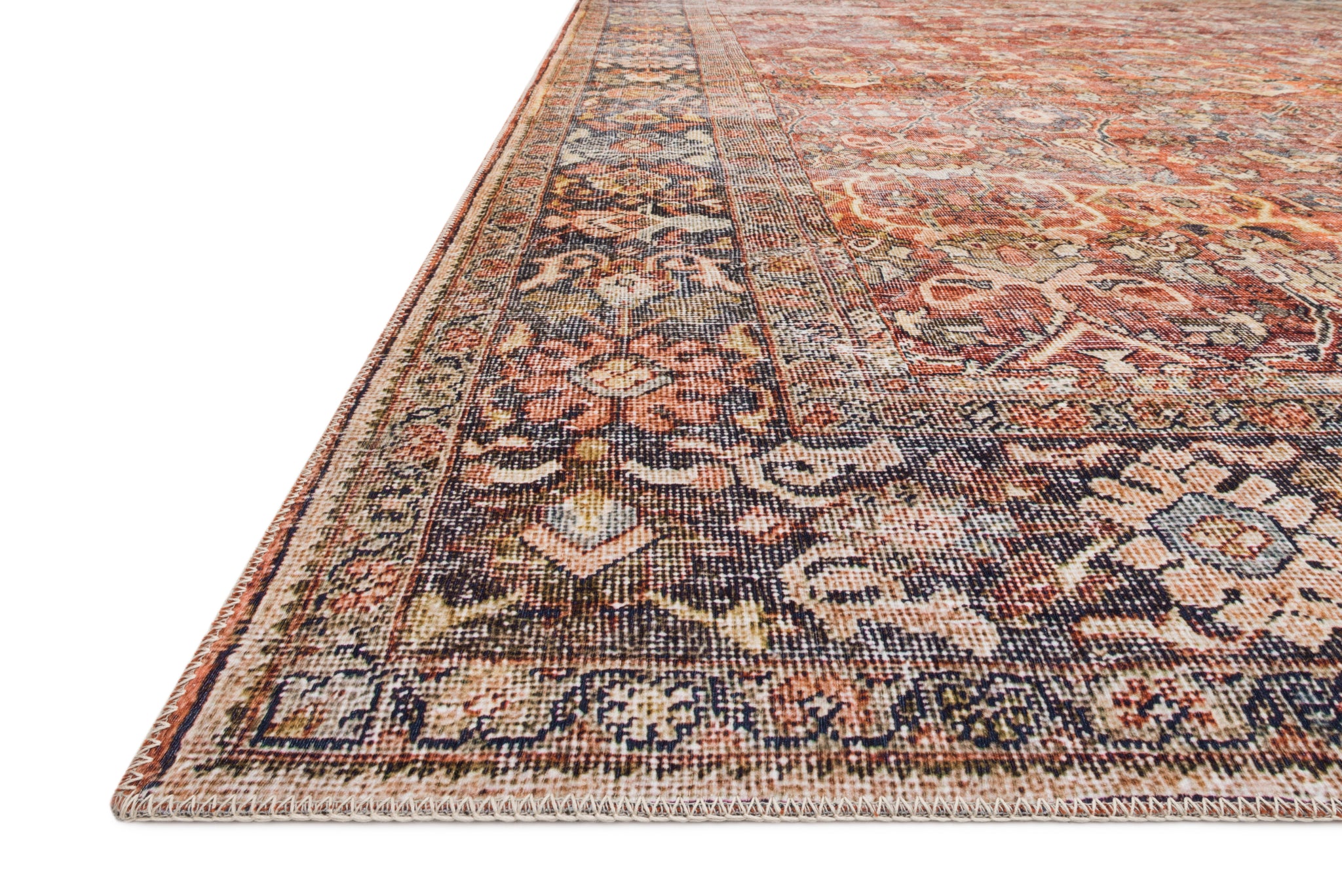 side view of Layla Spice / Marine luxury Rug