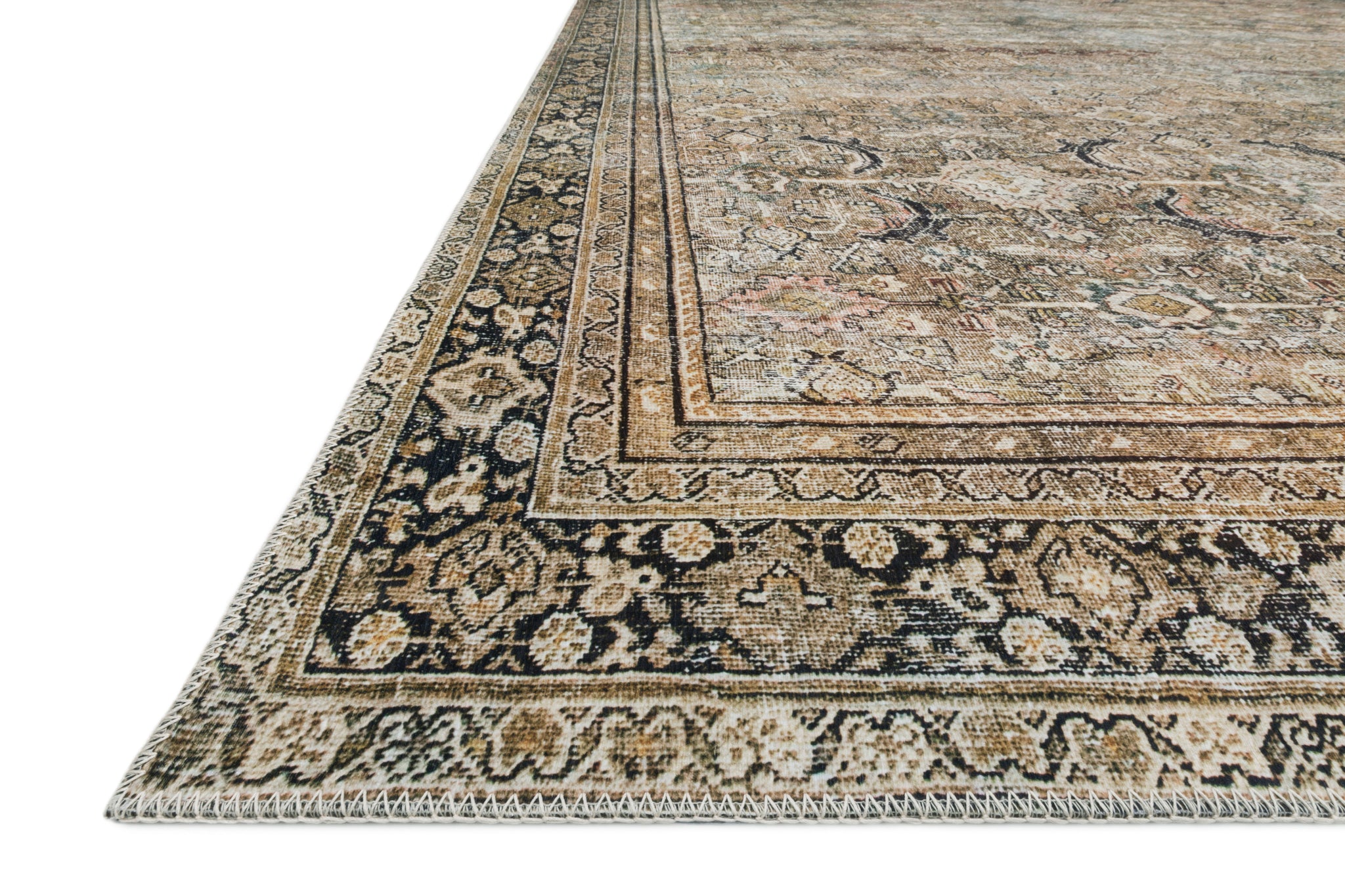 side view of Layla Olive / Charcoal luxury Rug