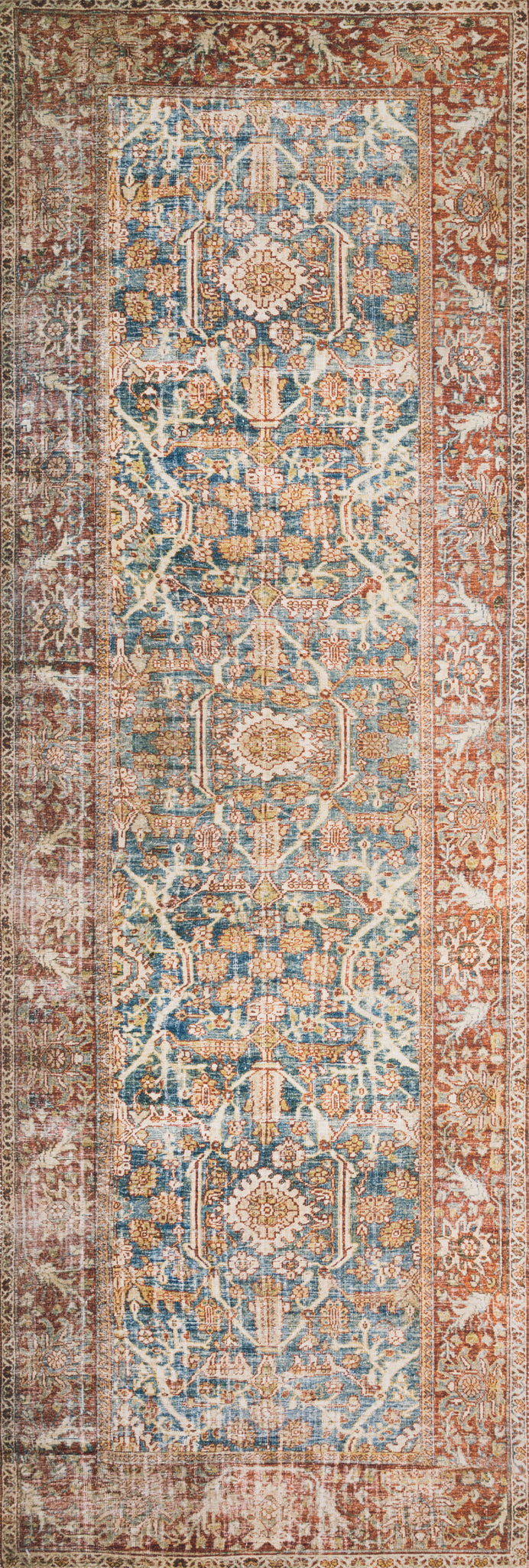 detail view of Layla Ocean / Rust luxury Rug