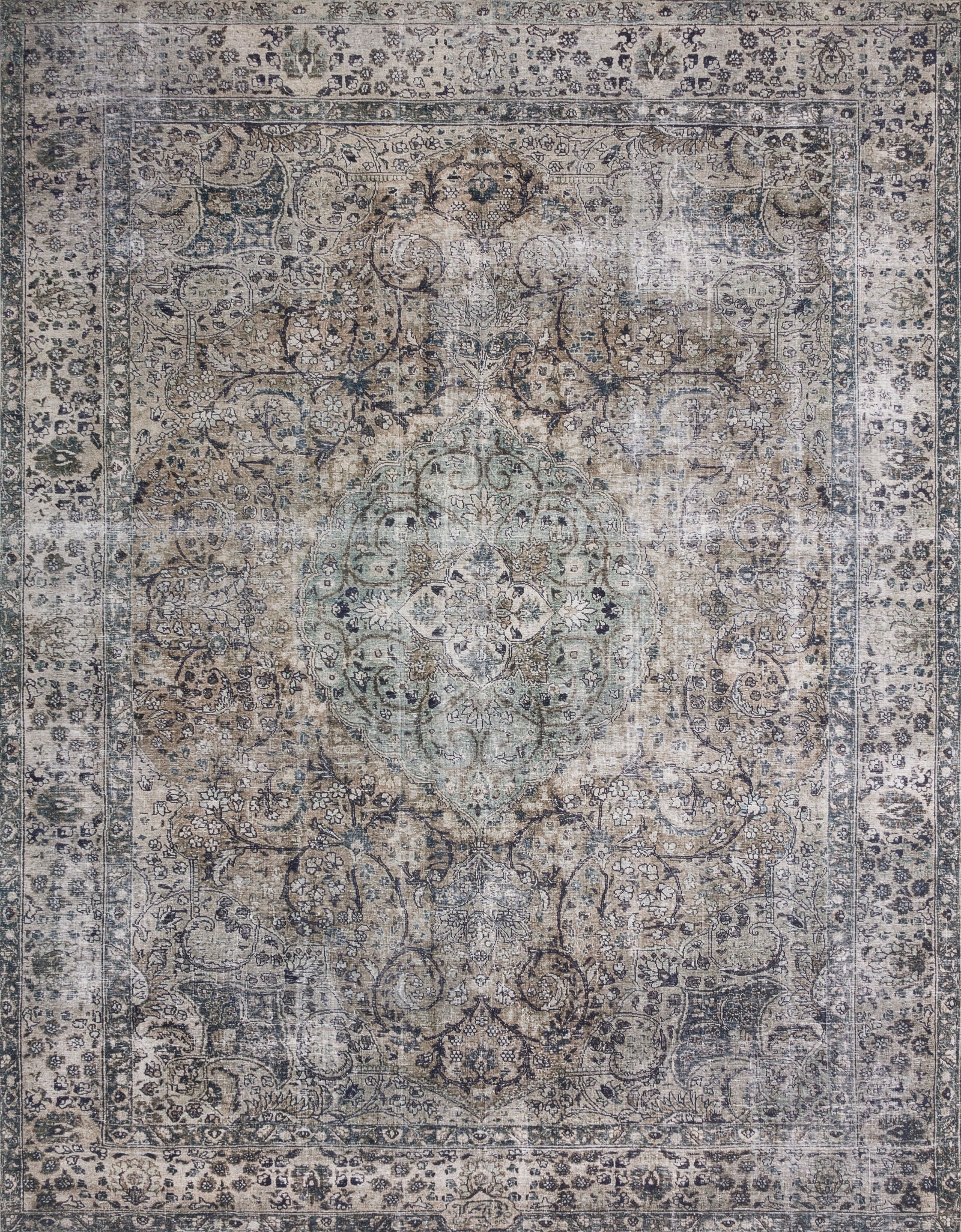 front view of Layla Taupe / Stone luxury Rug