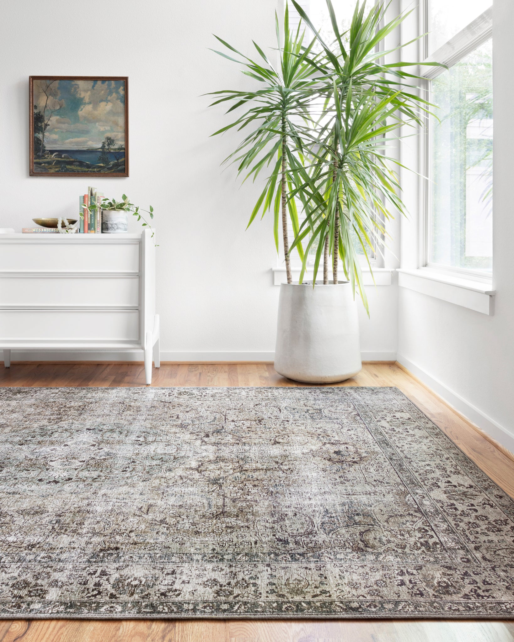 angle view of Layla Taupe / Stone luxury Rug