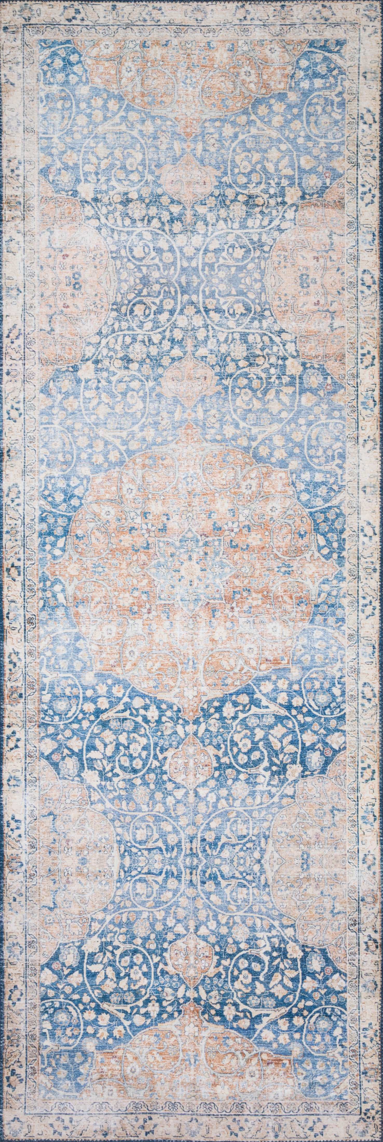 detail view of Layla Blue / Tangerine luxury Rug