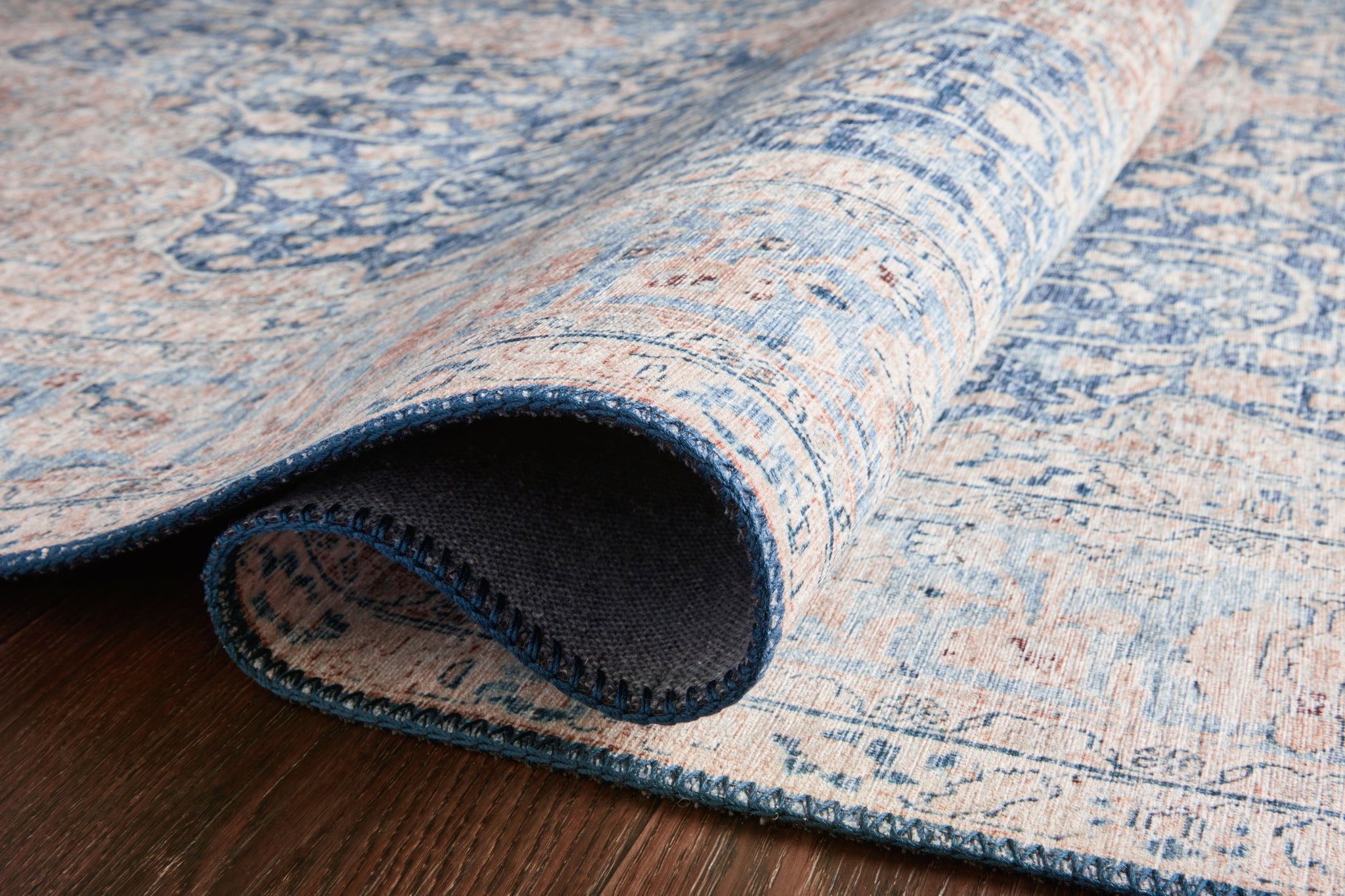lifestyle view of Layla Blue / Tangerine luxury Rug