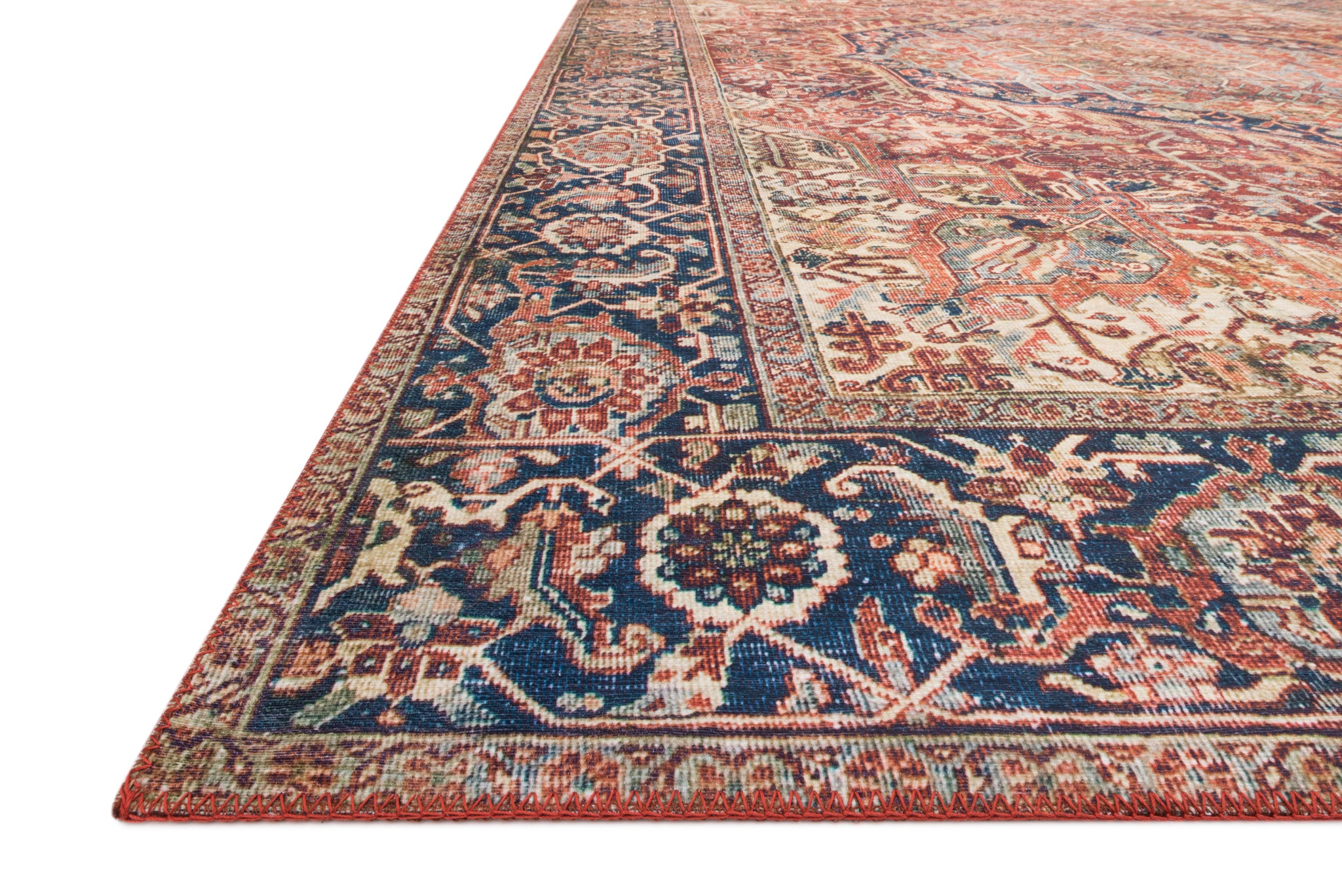 side view of Layla Red / Navy luxury Rug