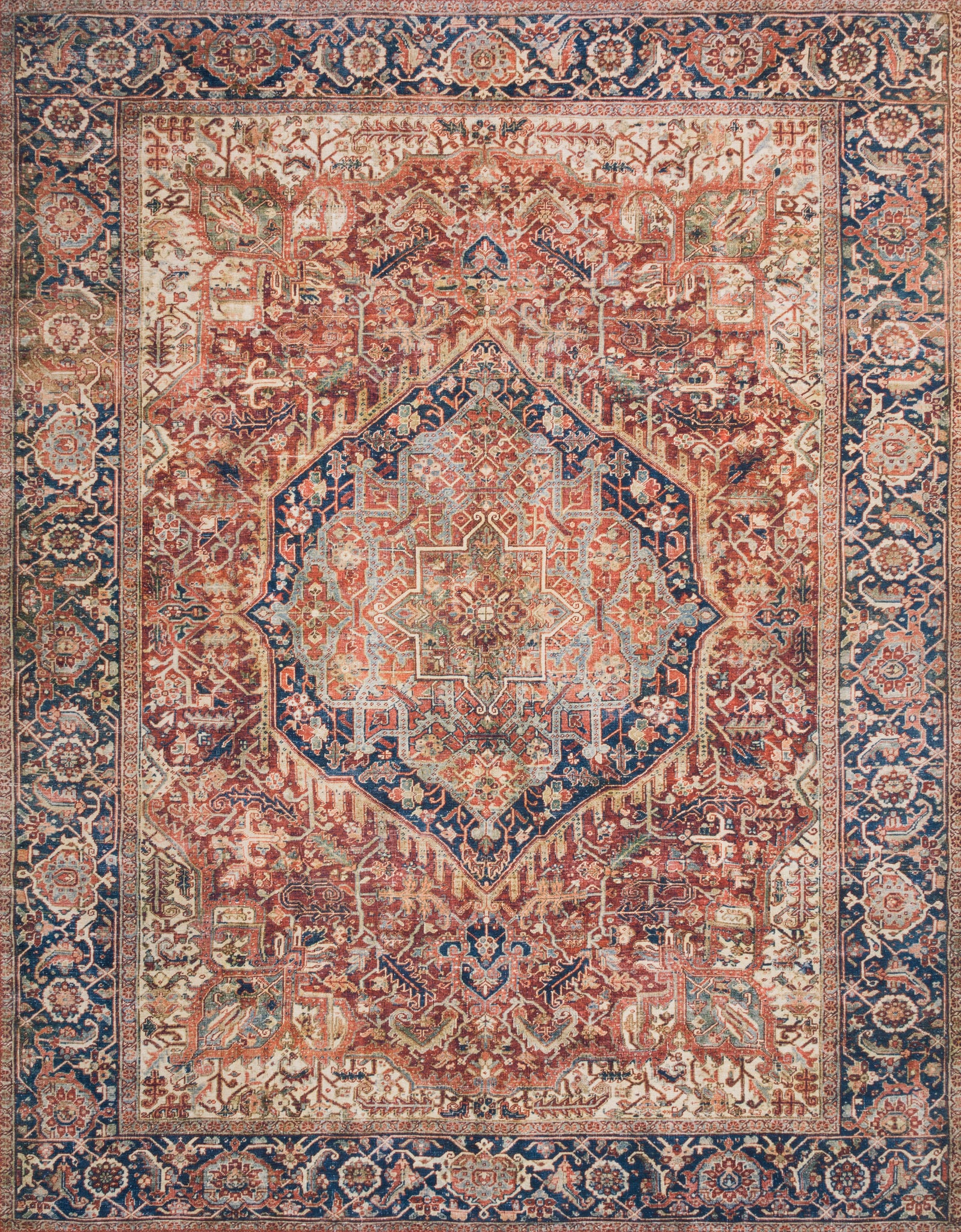 front view of Layla Red / Navy luxury Rug